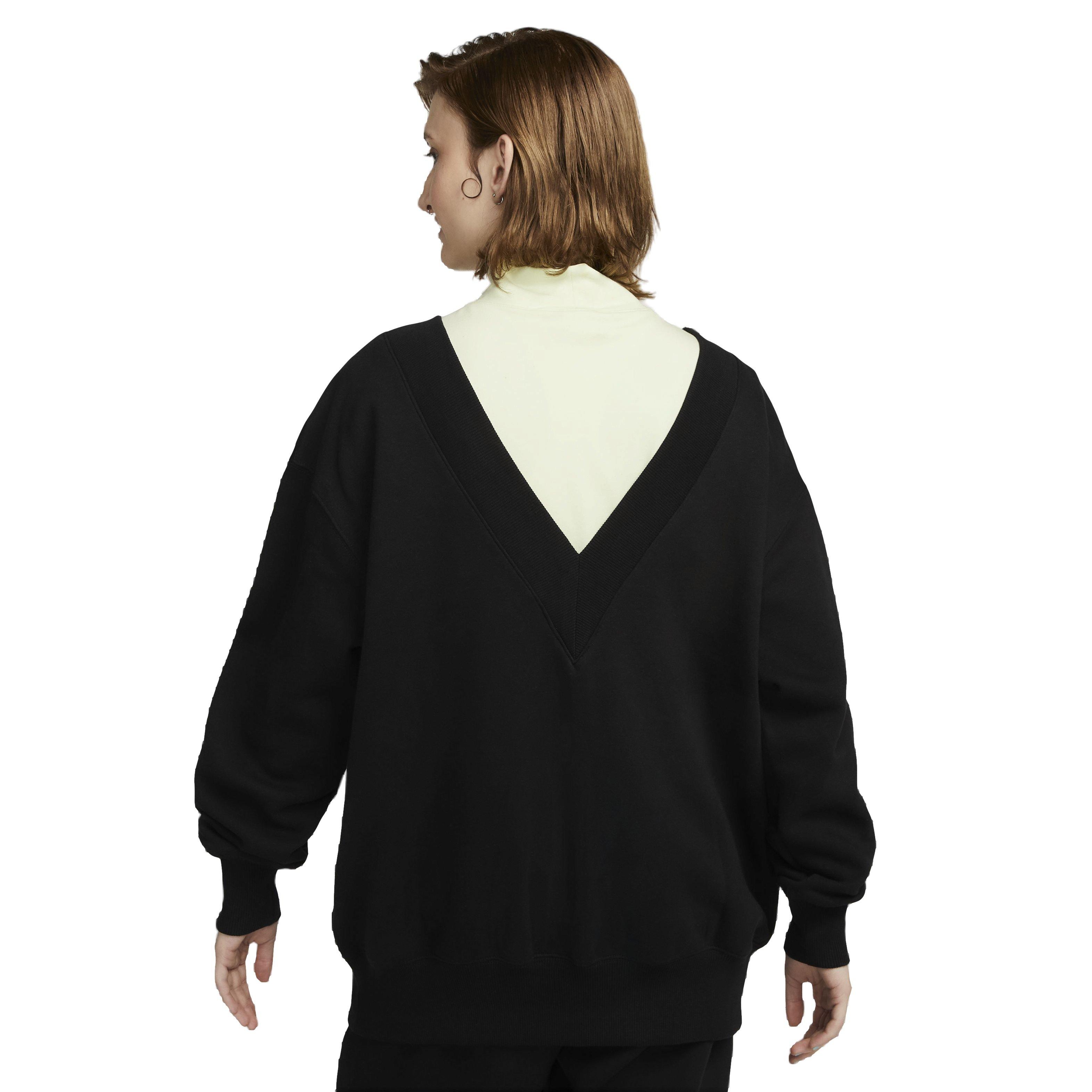 Nike Women's Sportswear Phoenix Fleece Oversized V-Neck Sweatshirt - BLACK Thumbnail View 2