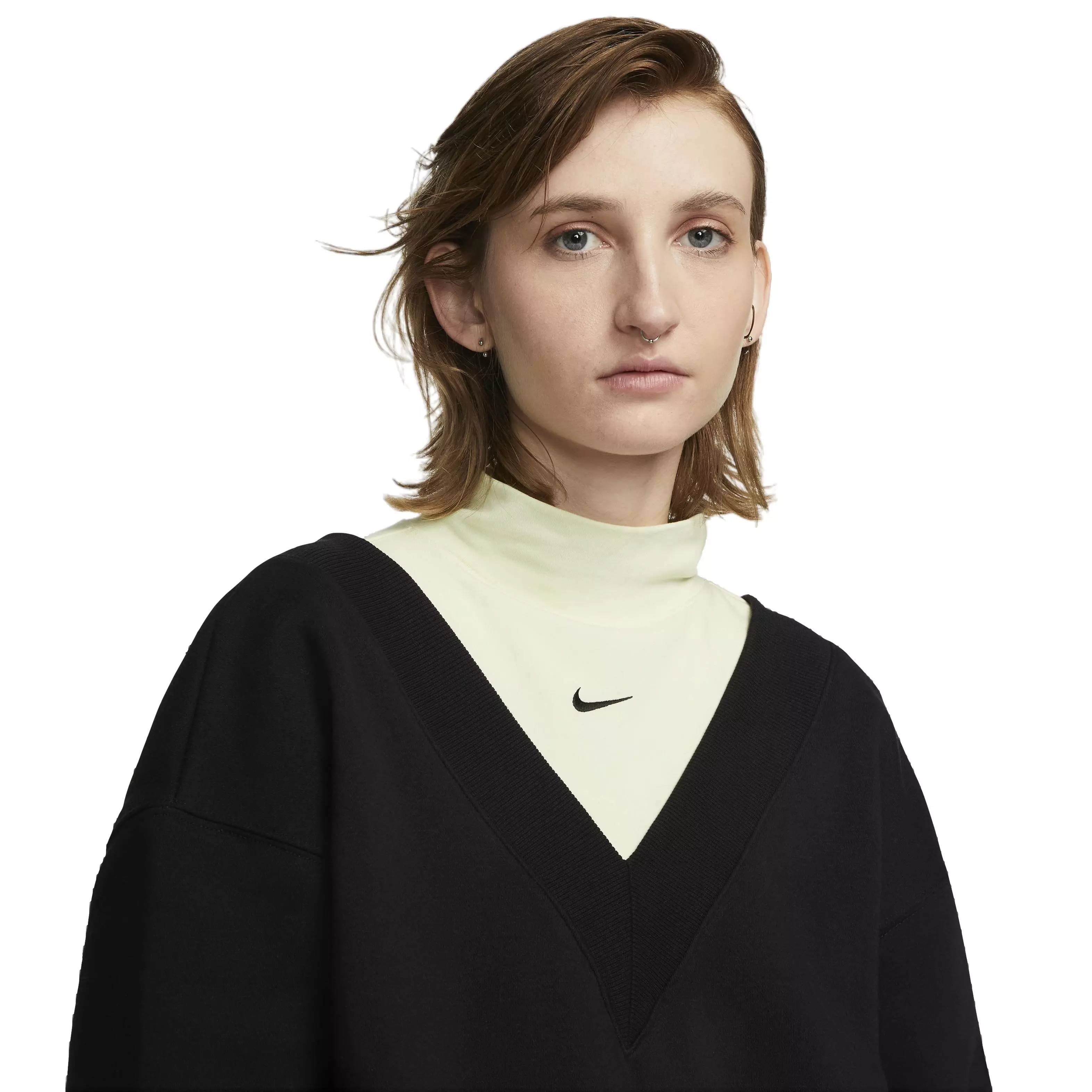 Nike Women's Sportswear Phoenix Fleece Oversized V-Neck Sweatshirt - BLACK