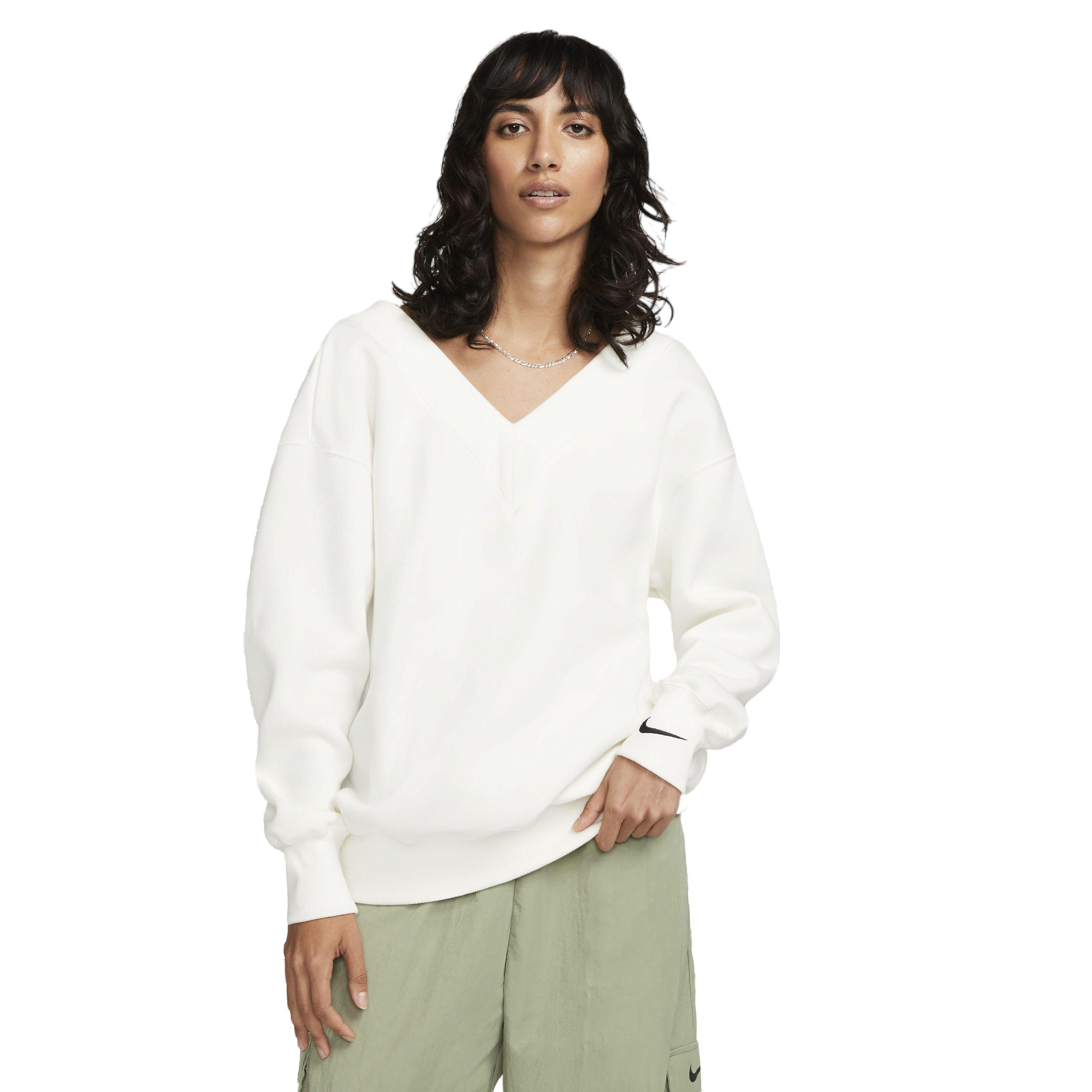 Nike Women's Sportswear Phoenix Fleece Oversized V-Neck Sweatshirt - WHITE Thumbnail View 1