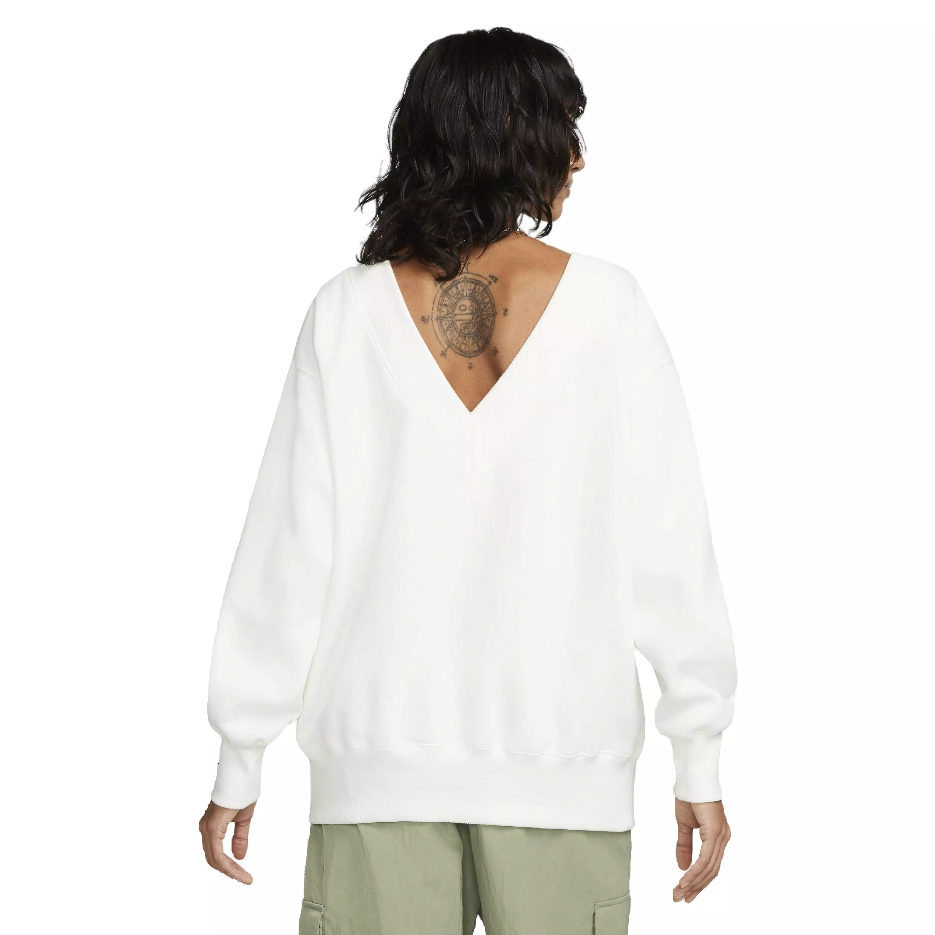 Nike Women's Sportswear Phoenix Fleece Oversized V-Neck Sweatshirt - WHITE