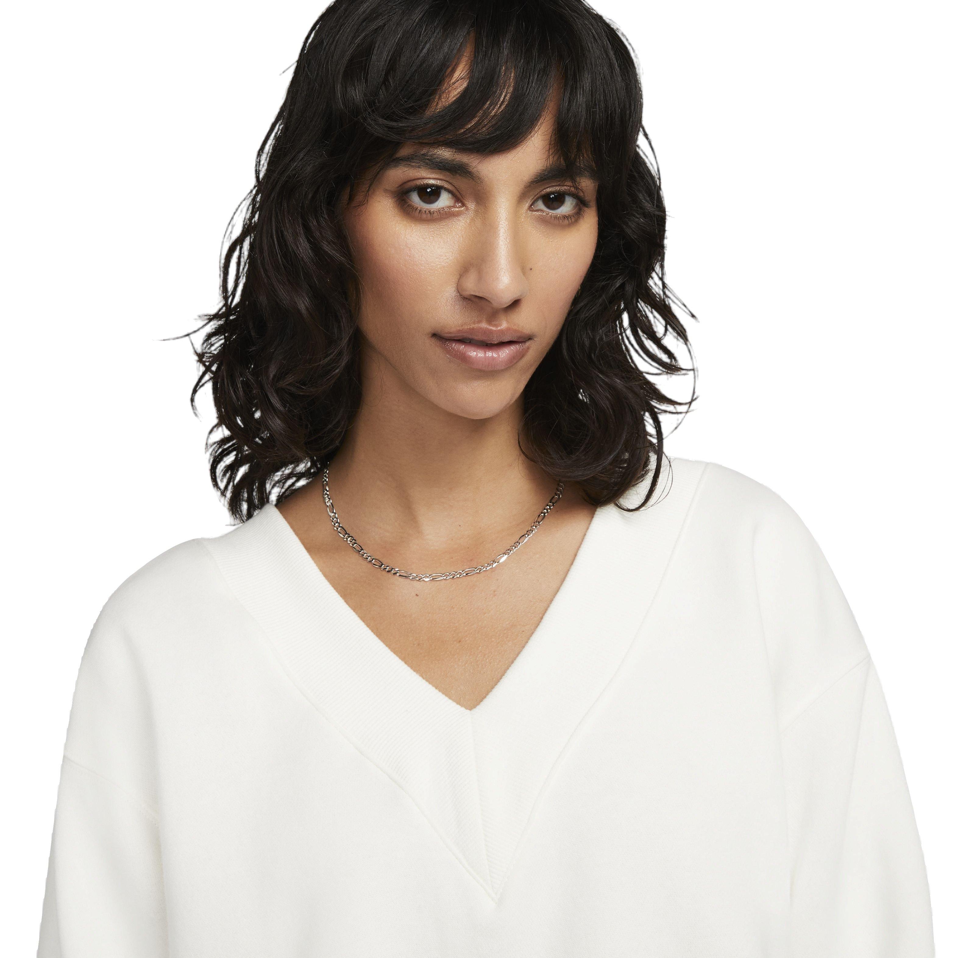 Nike Women's Sportswear Phoenix Fleece Oversized V-Neck Sweatshirt - WHITE Thumbnail View 3