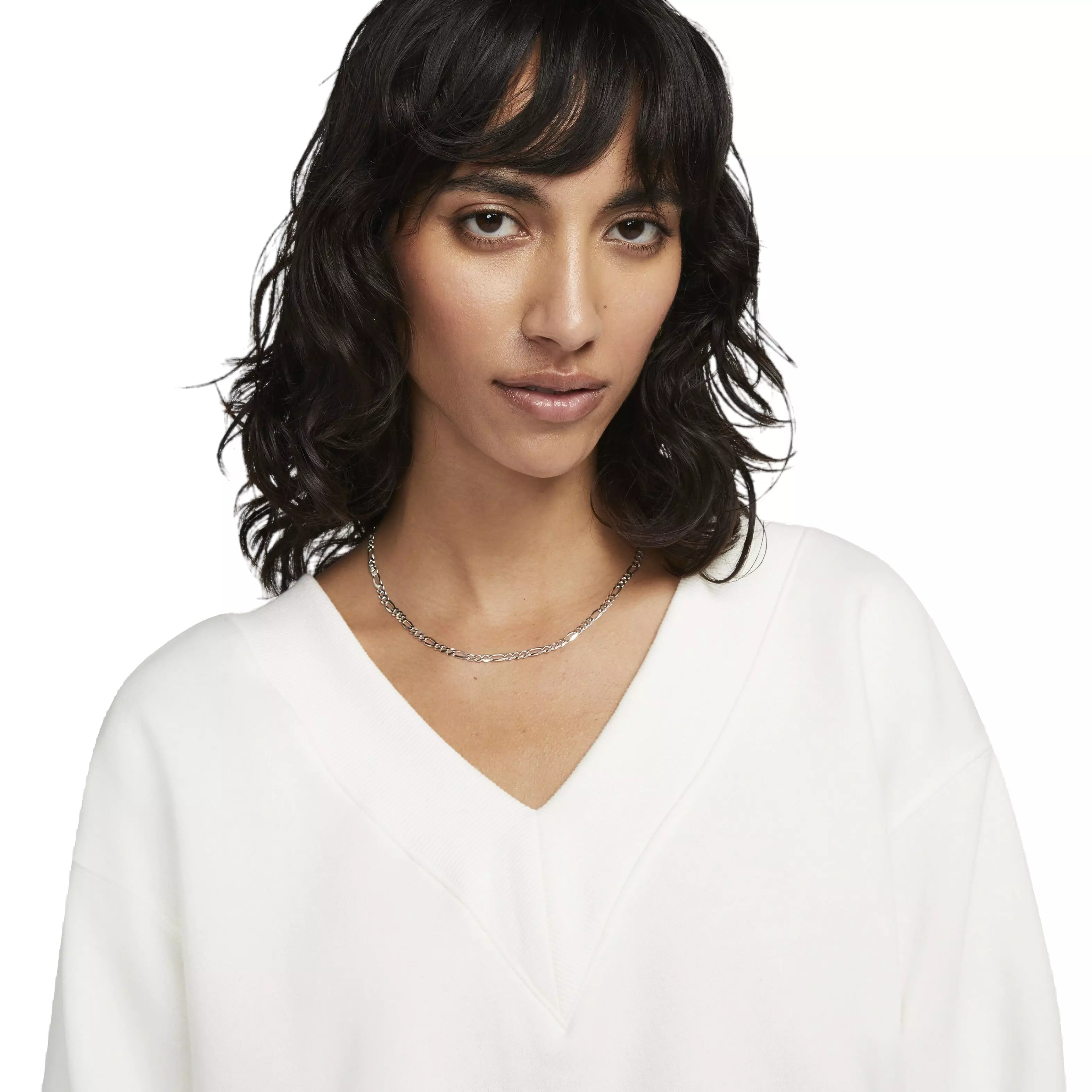 Nike Women's Sportswear Phoenix Fleece Oversized V-Neck Sweatshirt - WHITE