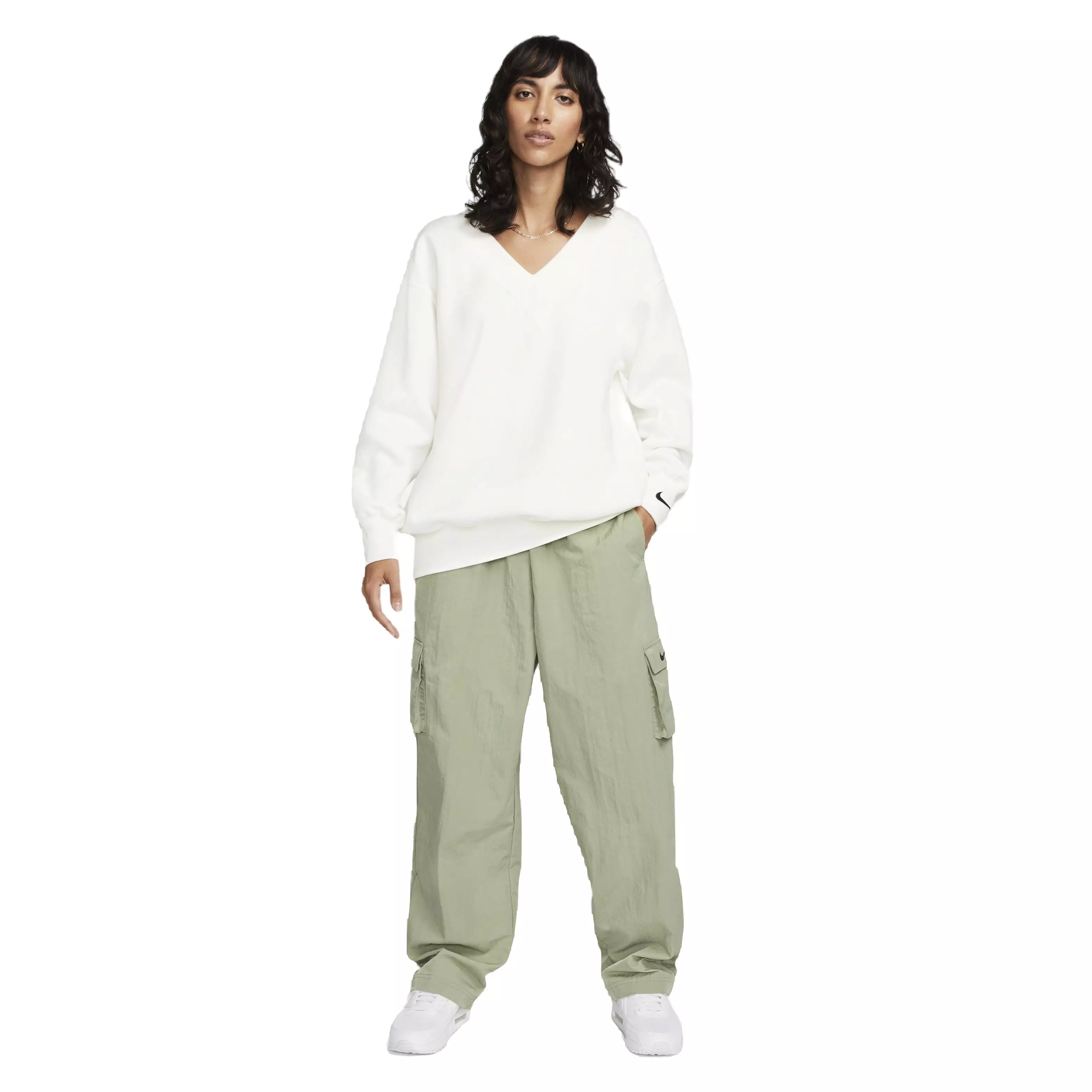 Nike Women's Sportswear Phoenix Fleece Oversized V-Neck Sweatshirt - WHITE