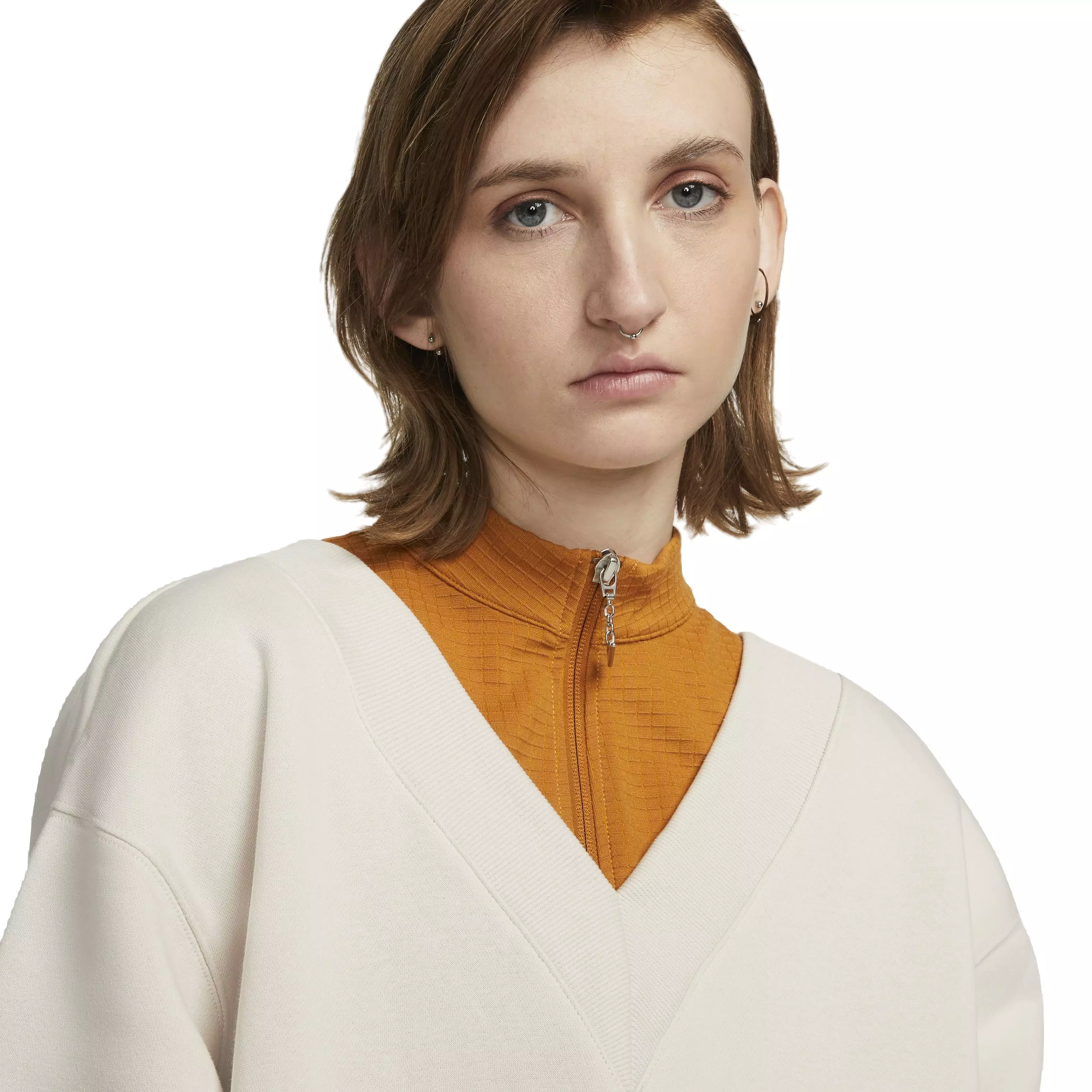 Nike Women's Sportswear Phoenix Fleece Oversized V-Neck Sweatshirt - BROWN