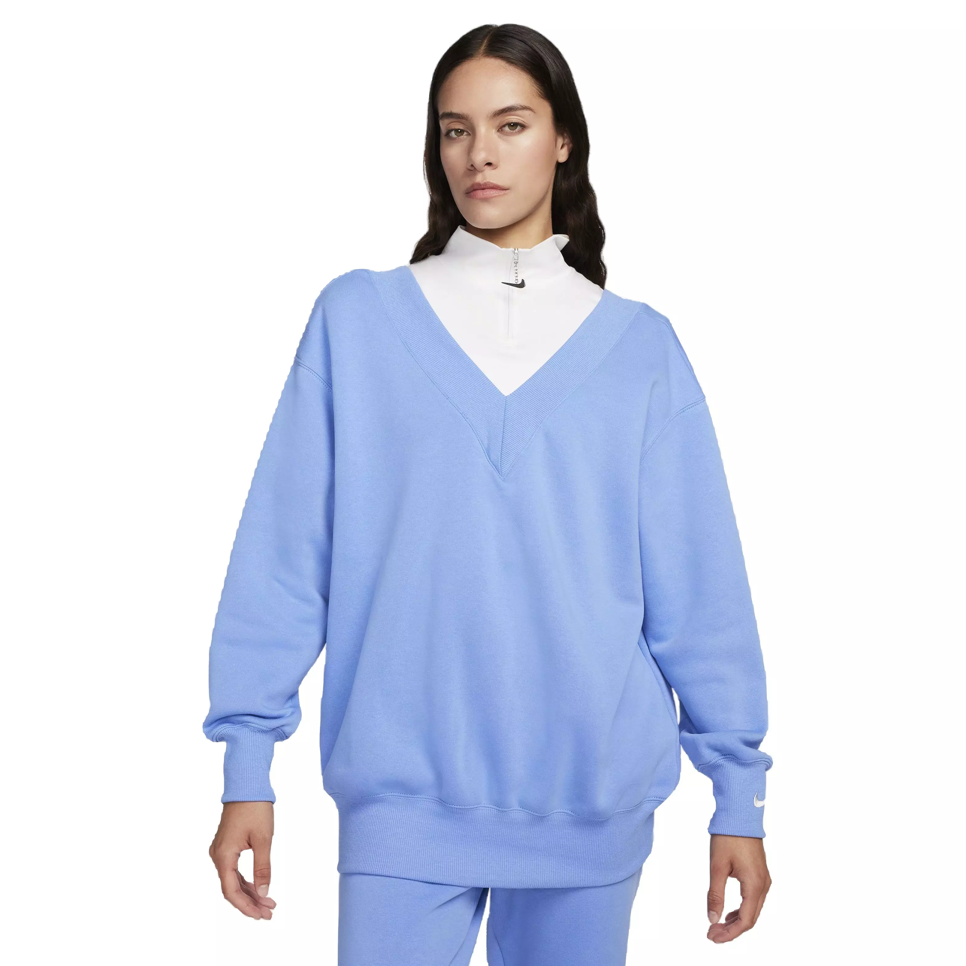 Nike Women's Sportswear Phoenix Fleece Oversized V-Neck Sweatshirt - BLUE