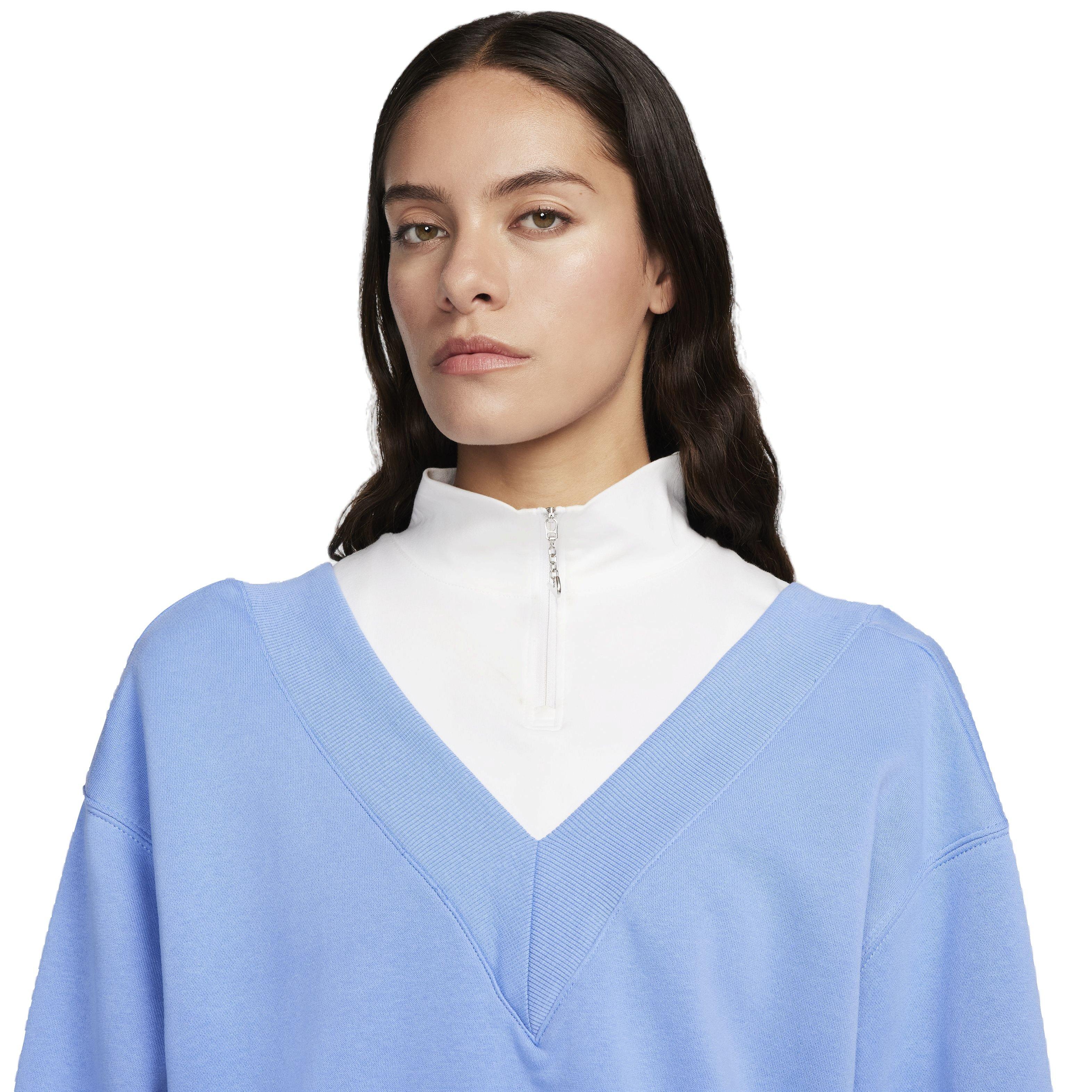 Nike Women's Sportswear Phoenix Fleece Oversized V-Neck Sweatshirt - BLUE Thumbnail View 3