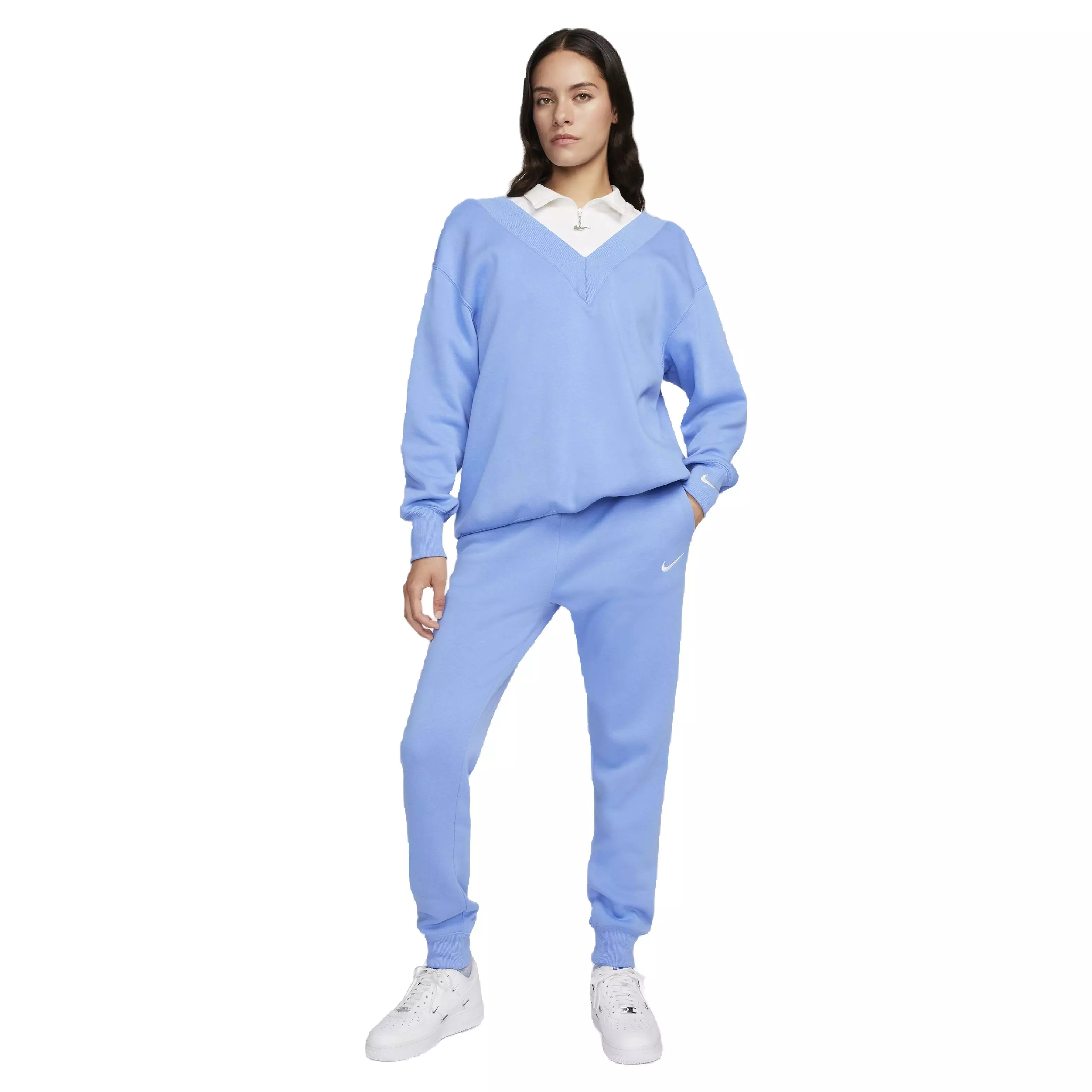 Nike Women's Sportswear Phoenix Fleece Oversized V-Neck Sweatshirt - BLUE