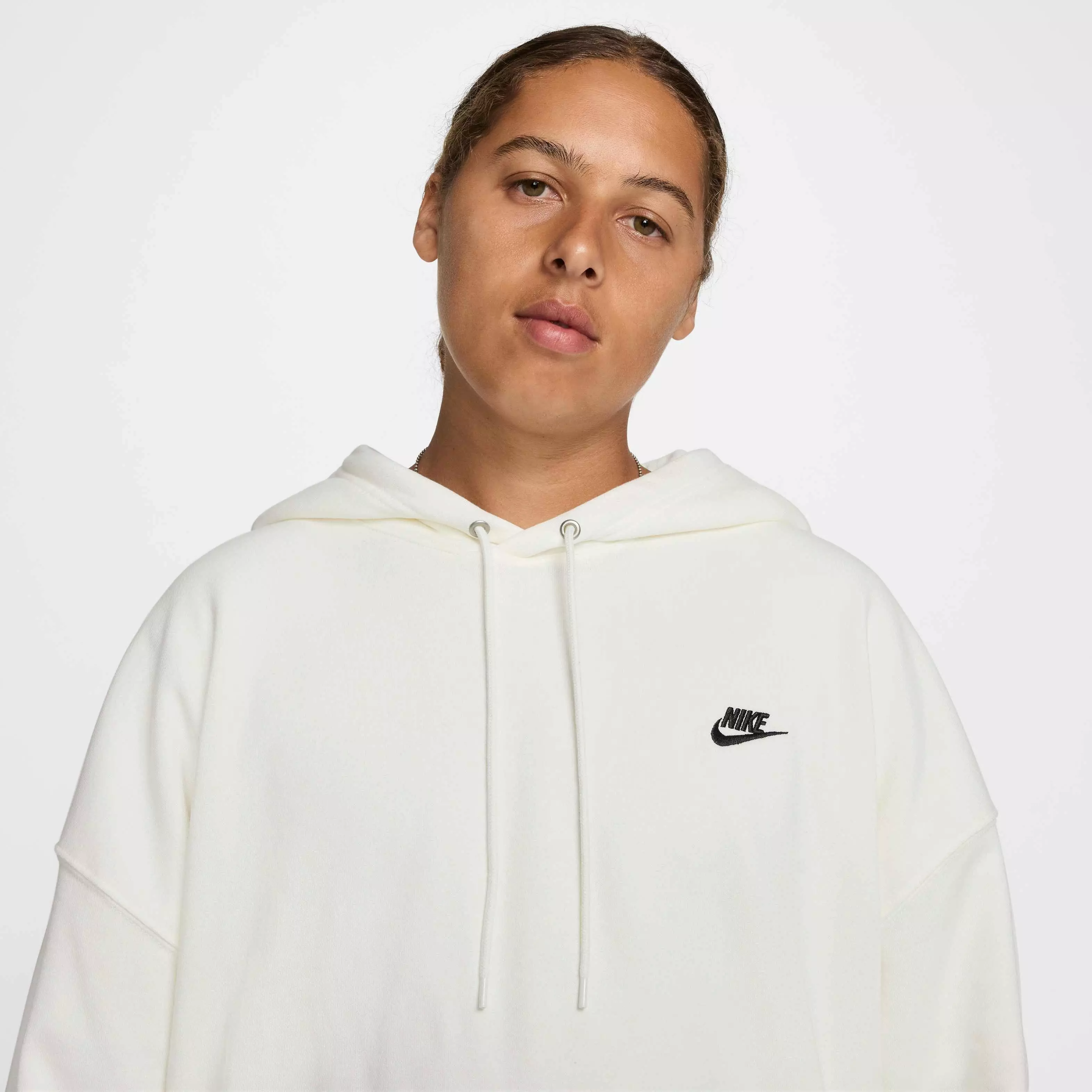 Nike Men's Club Fleece Oversized French terry Pullover Hoodie -White - WHITE