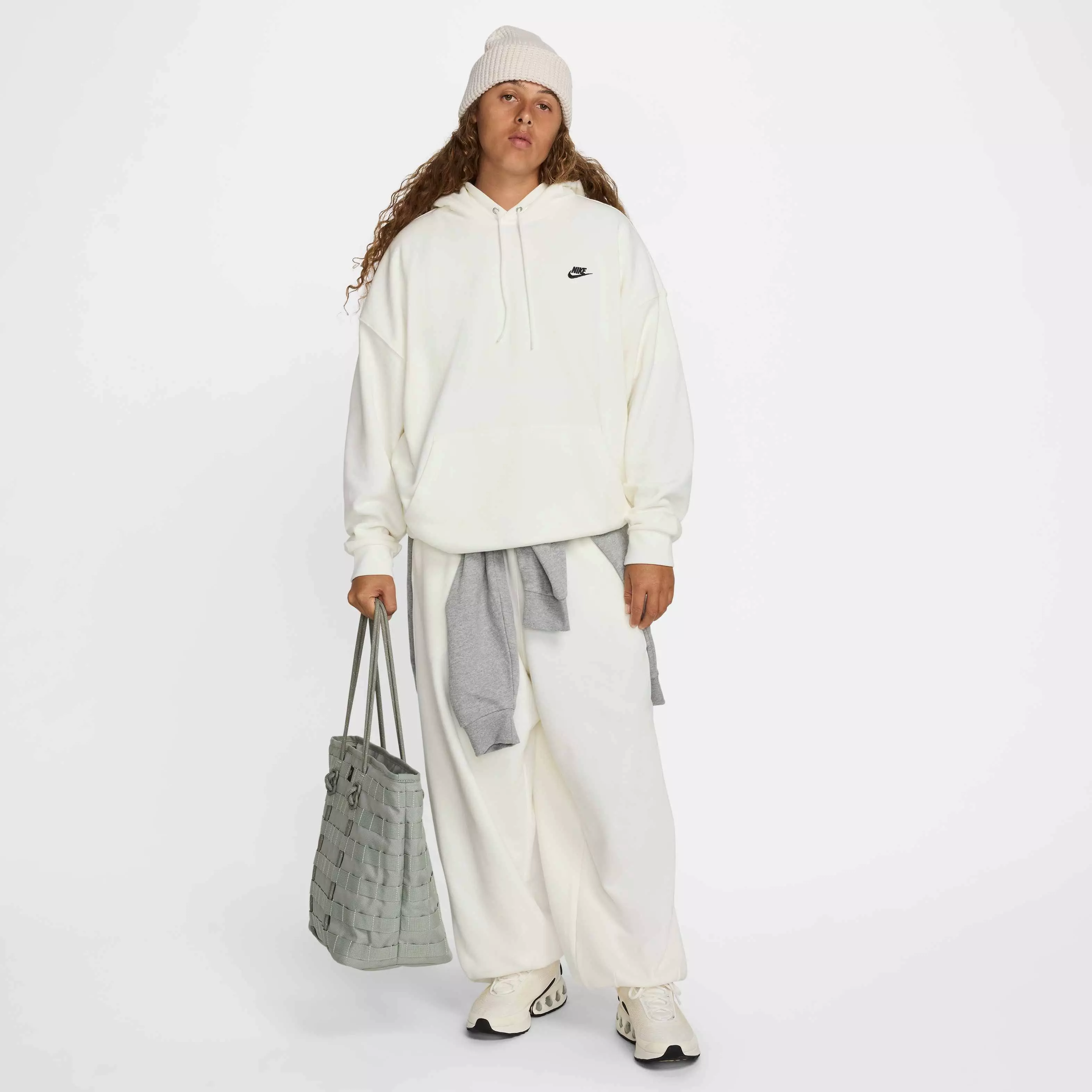 Nike Men's Club Fleece Oversized French terry Pullover Hoodie - White - WHITE