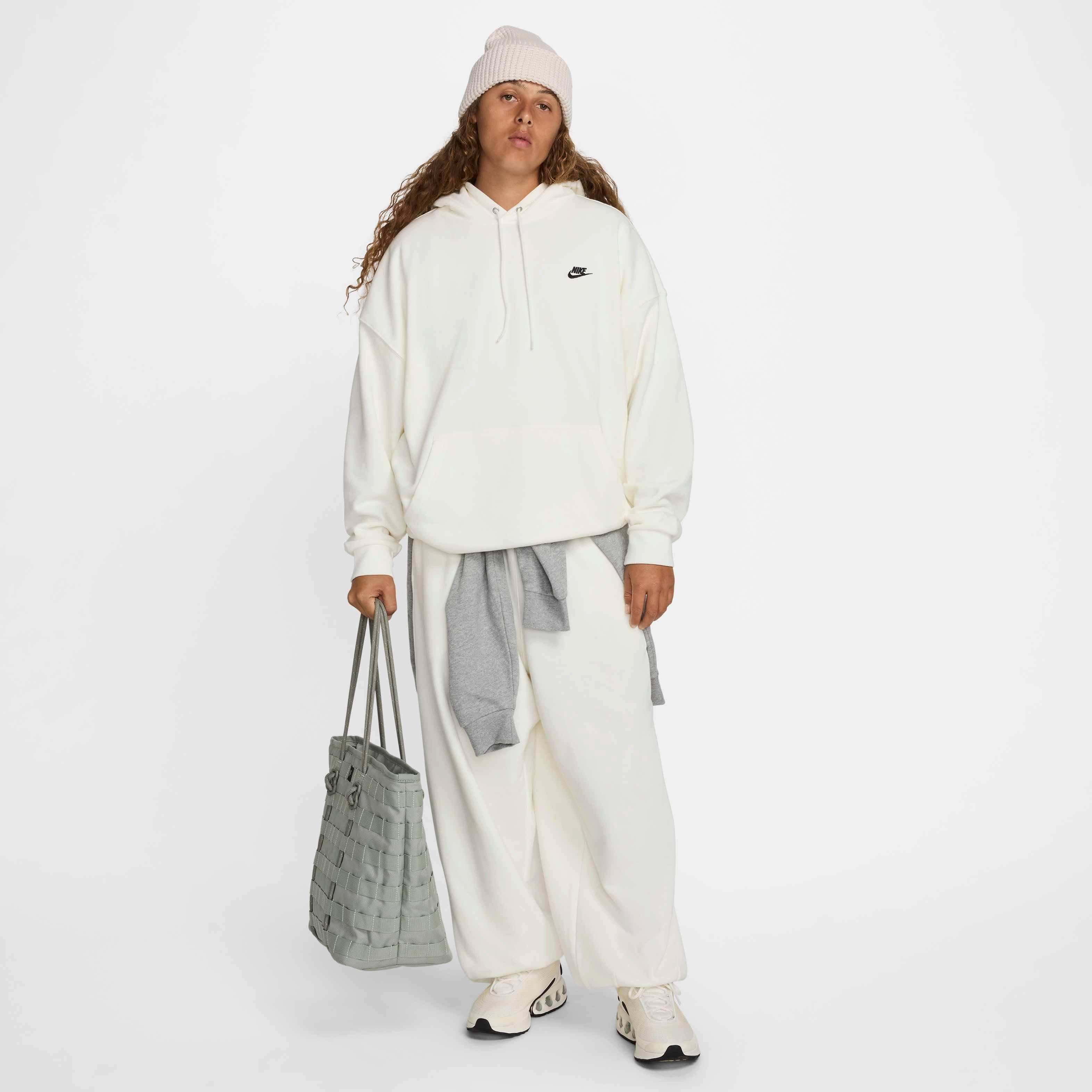 Nike Men's Club Fleece Oversized French terry Pullover Hoodie -White - WHITE Thumbnail View 7