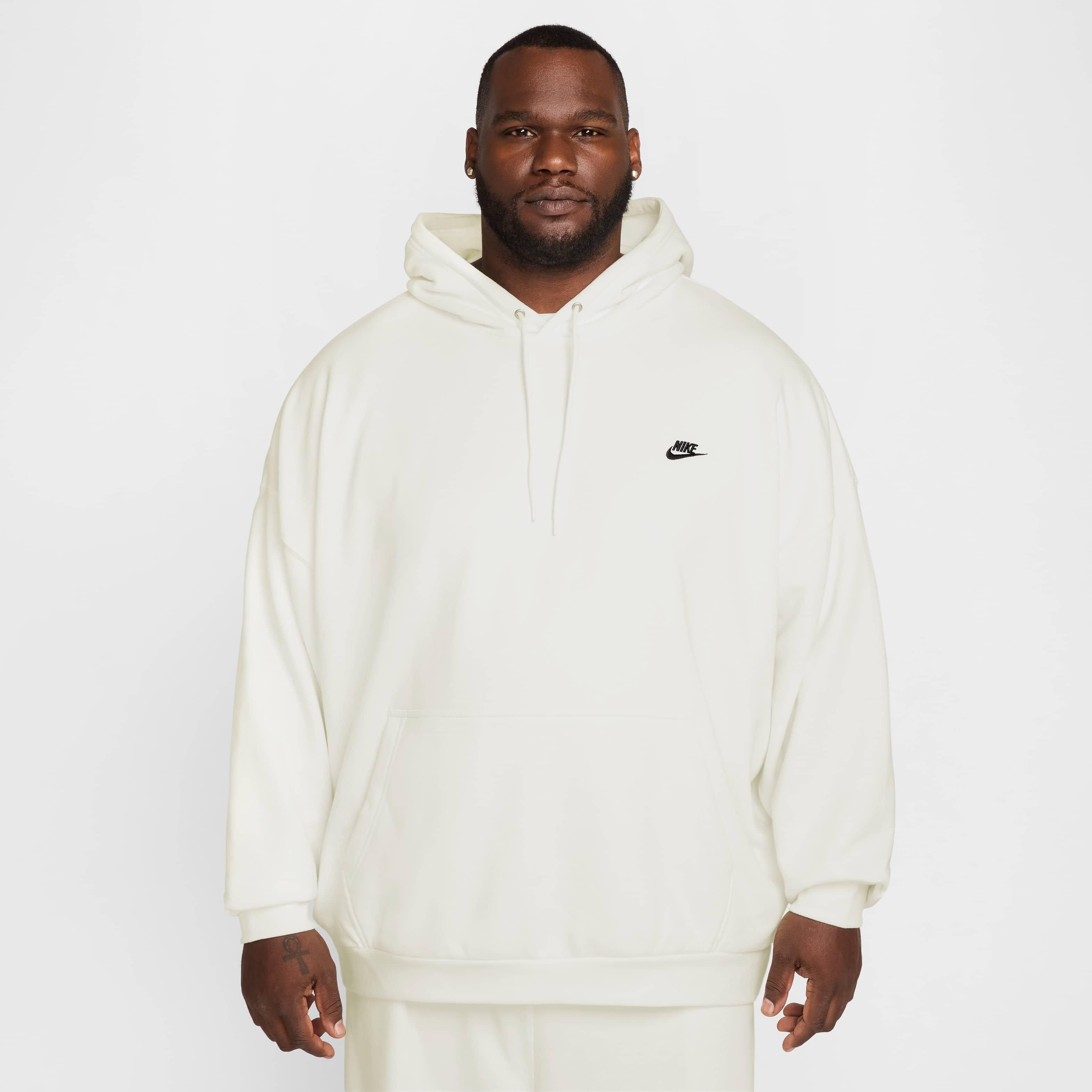 Nike Men's Club Fleece Oversized French terry Pullover Hoodie -White - WHITE Thumbnail View 8
