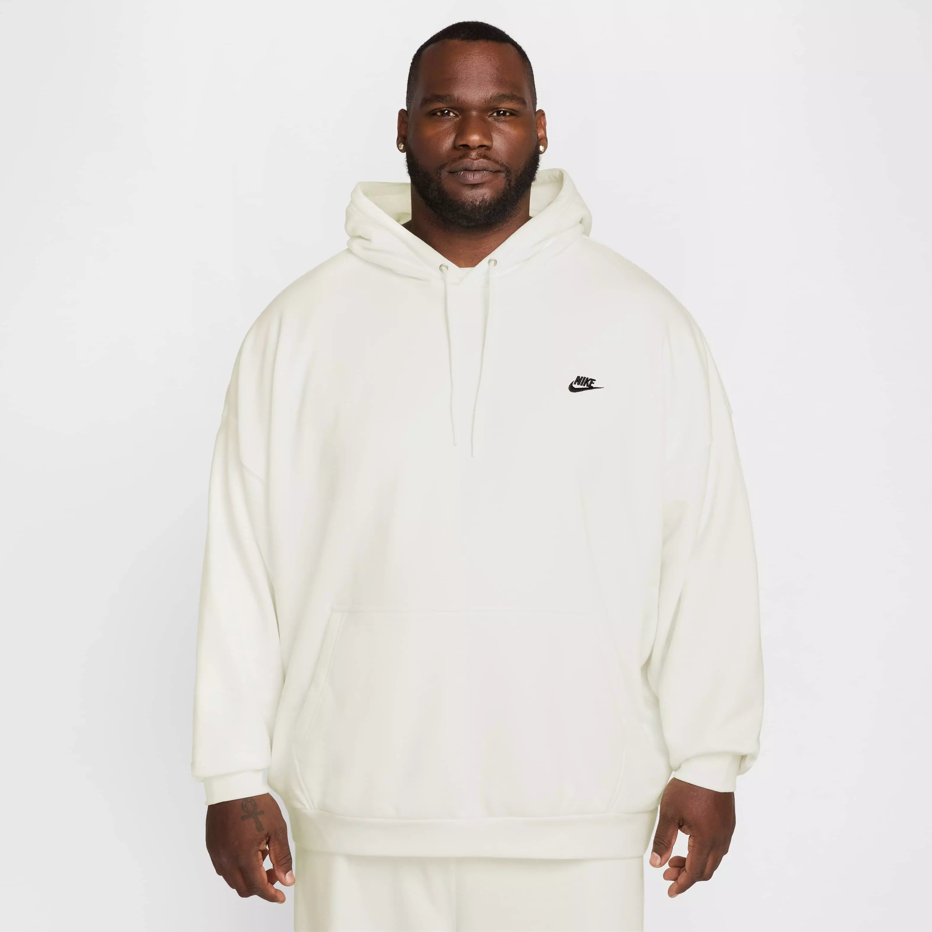 Nike Men's Club Fleece Oversized French terry Pullover Hoodie -White - WHITE