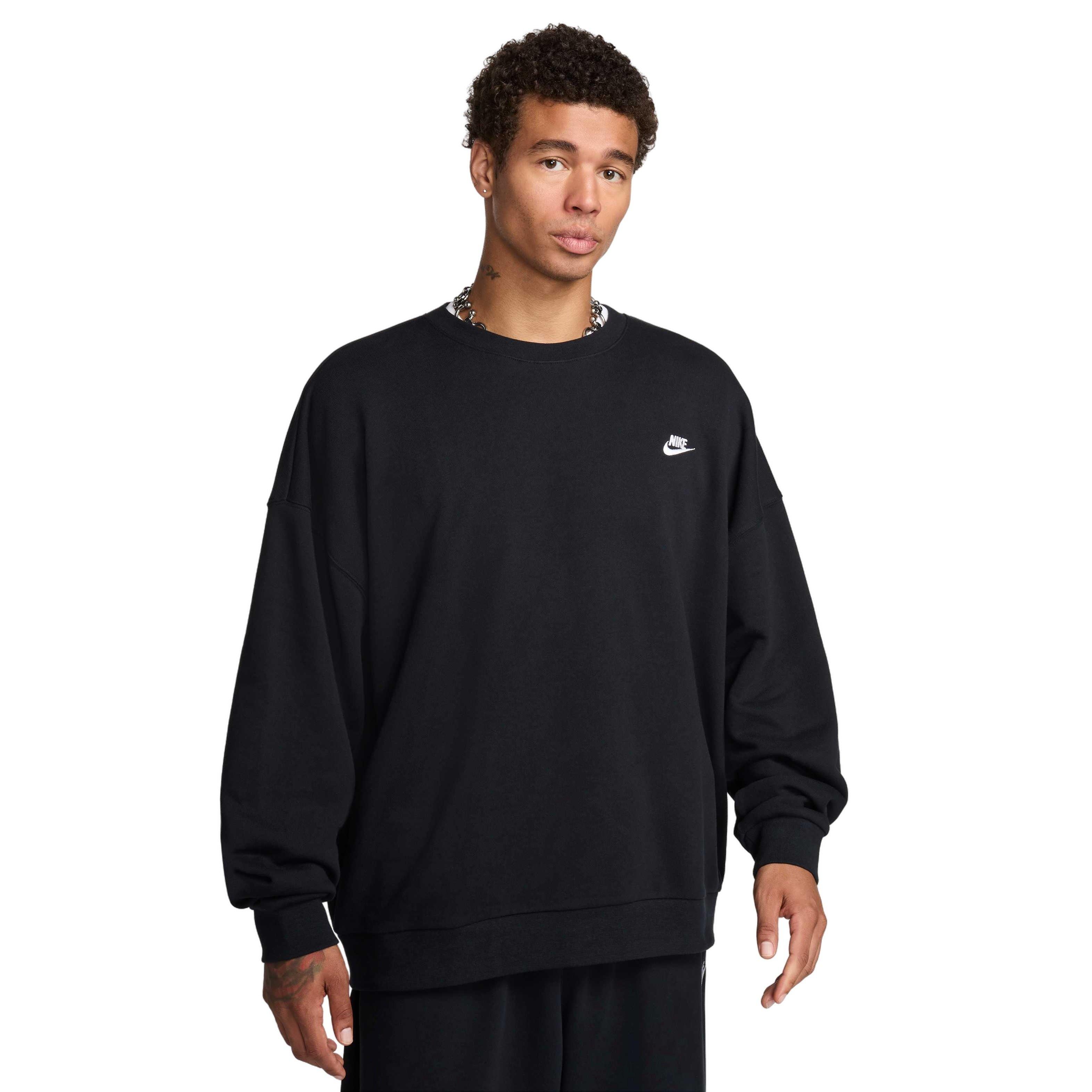 Nike Men's Club Fleece Oversized French Terry Crew - BLACK Thumbnail View 1