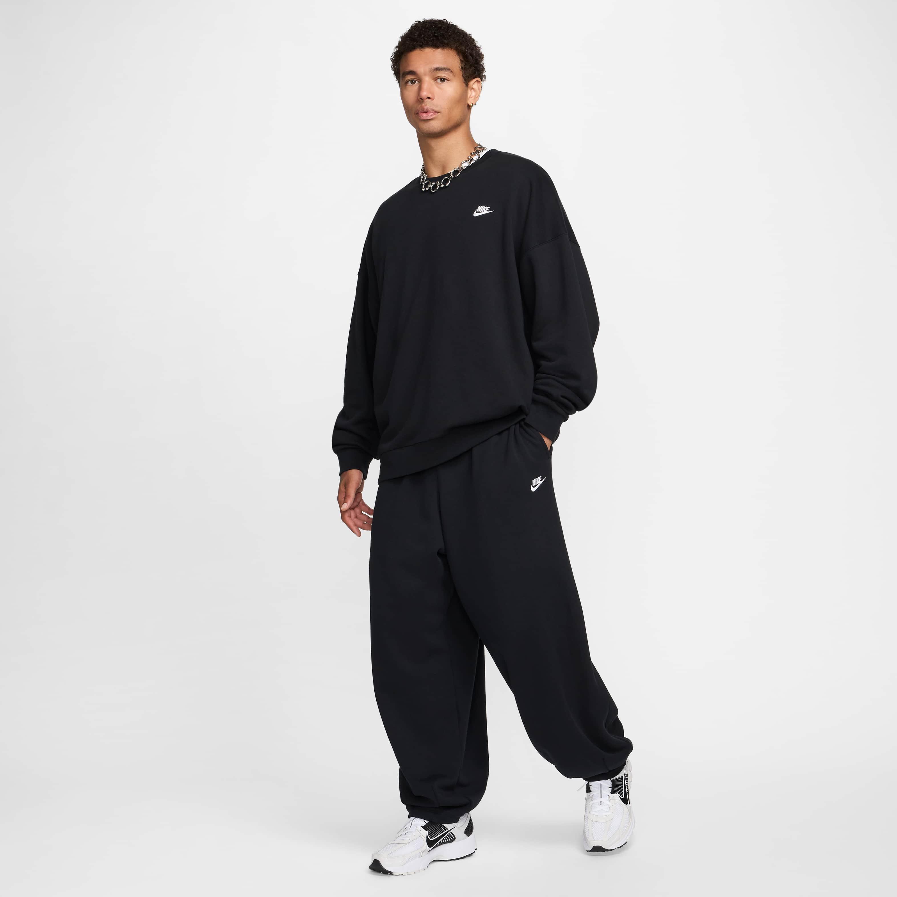 Nike Men's Club Fleece Oversized French Terry Crew - BLACK Thumbnail View 5