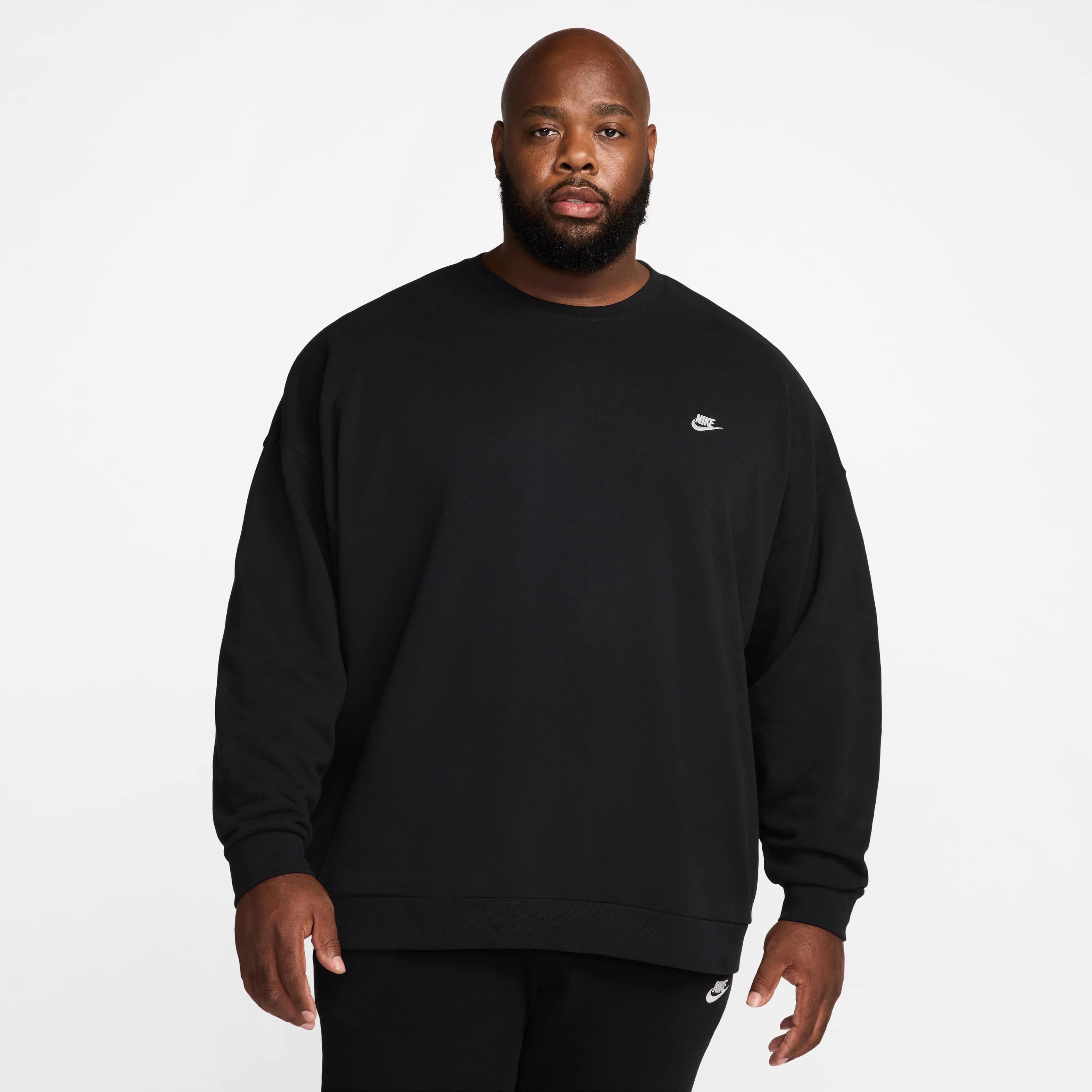 Nike Men's Club Fleece Oversized French Terry Crew - BLACK Thumbnail View 6