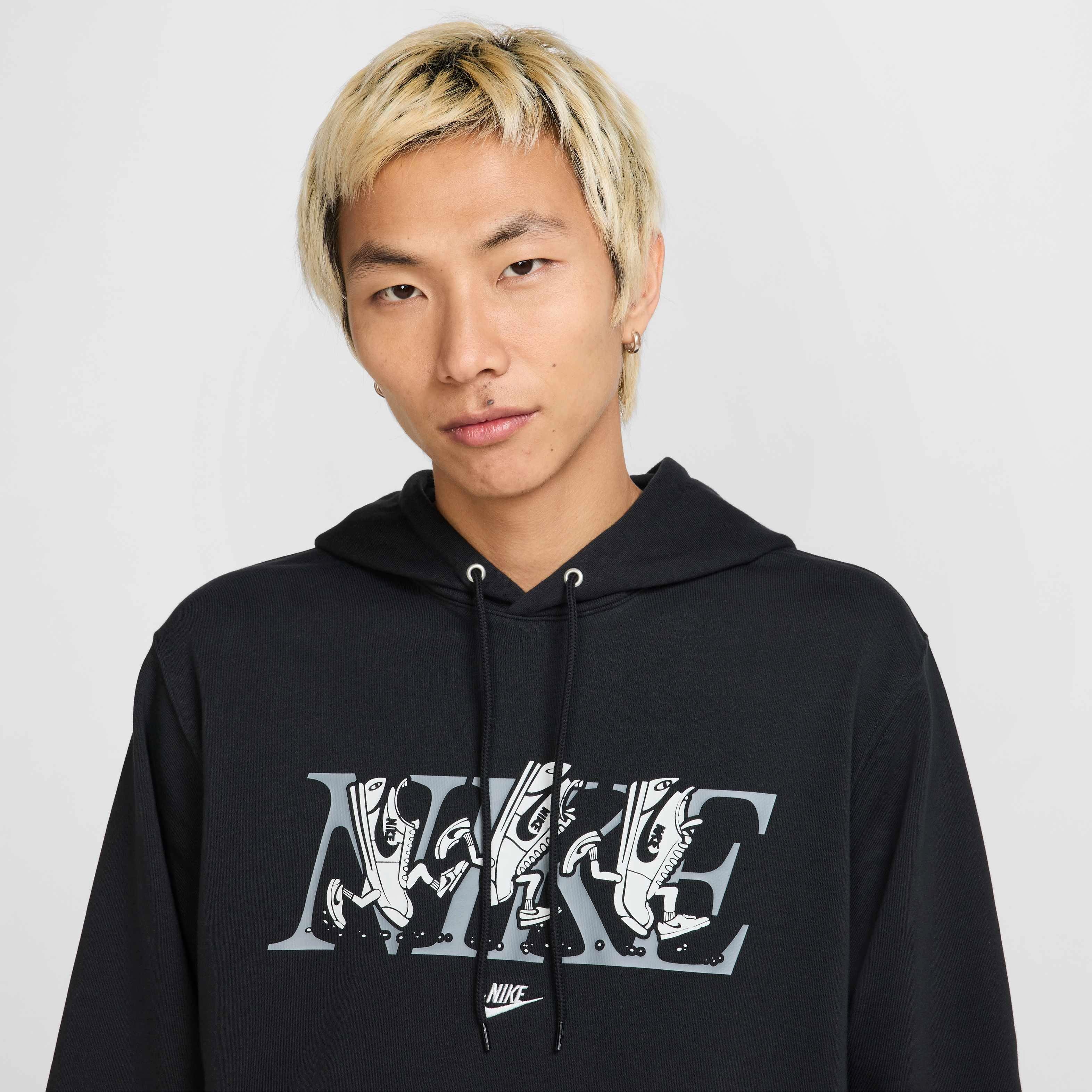 Nike Men's Club SSNL French Terry Hoodie - BLACK Thumbnail View 3
