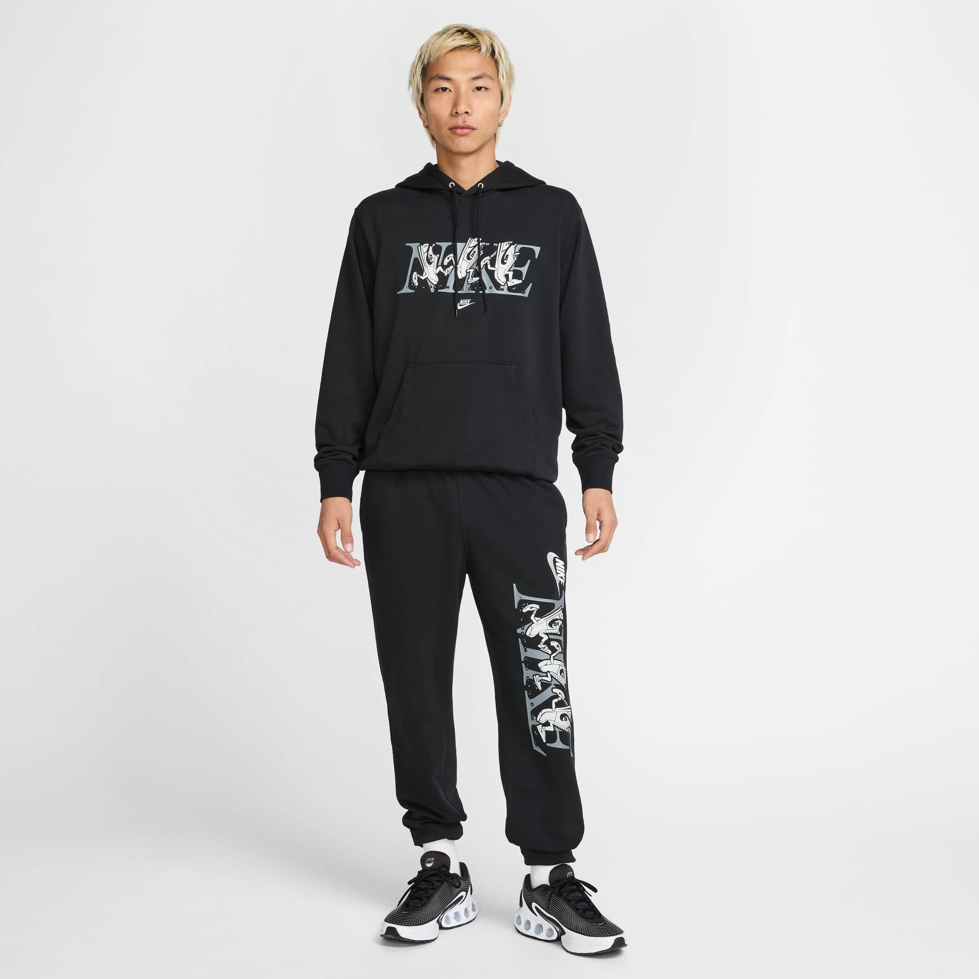 Nike Men's Club SSNL French Terry Hoodie - BLACK Thumbnail View 7