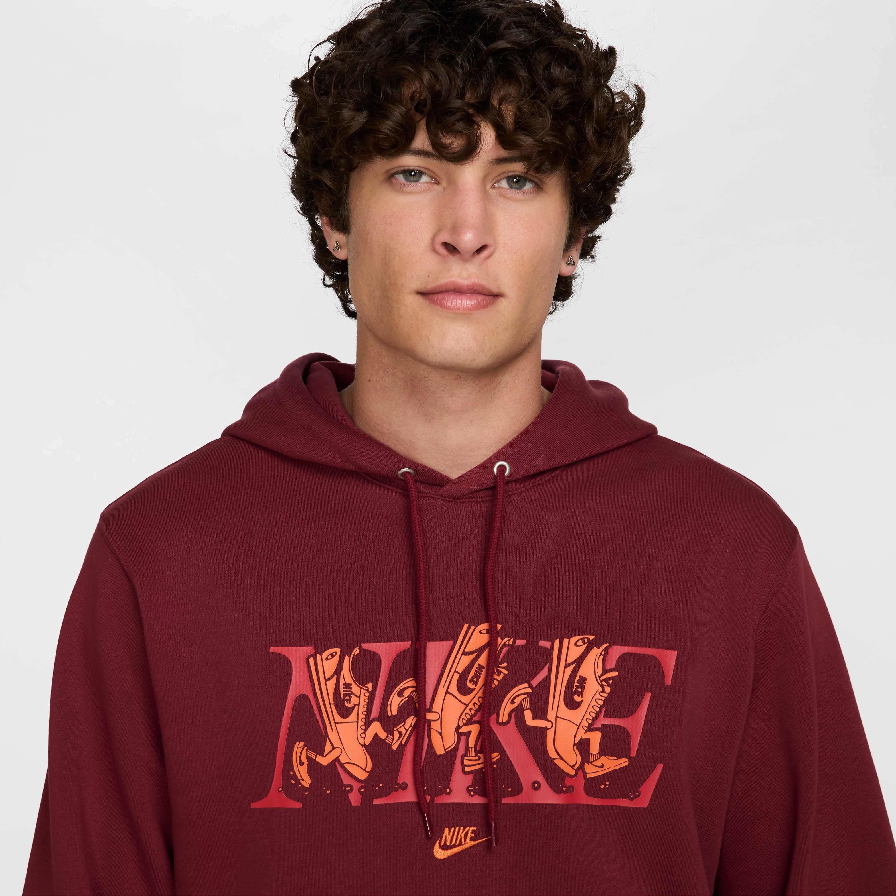Nike Men's Club SSNL French Terry Hoodie - RED Thumbnail View 3