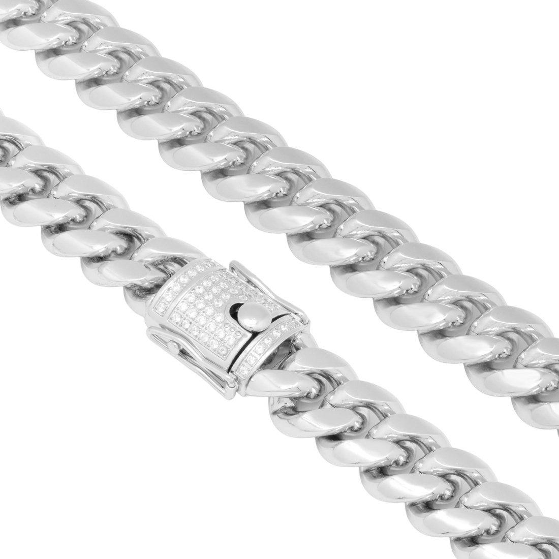 King Ice 16mm Miami Cuban Link Chain - White Gold - WHITE GOLD