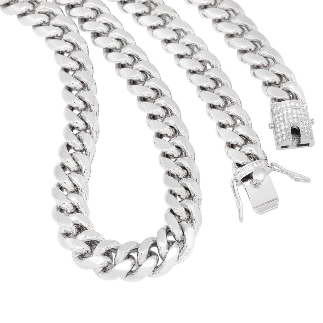 King Ice 16mm Miami Cuban Link Chain - White Gold - WHITE GOLD