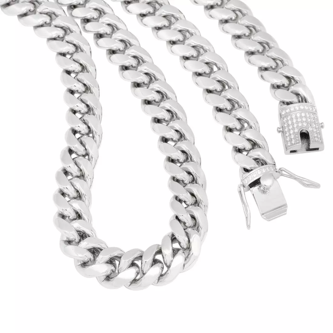 King Ice 16mm Miami Cuban Link Chain - White Gold - WHITE GOLD