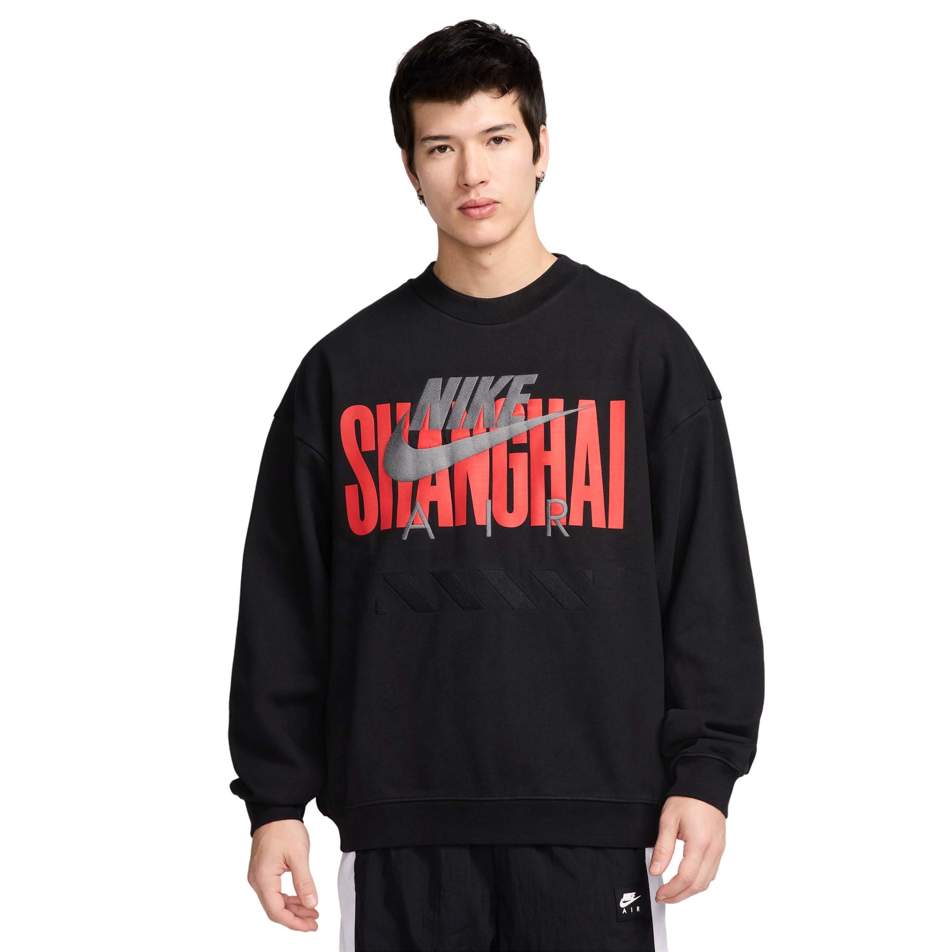 Nike Air Men's "Shanghai" Fleece Crew -Black - BLACK Thumbnail View 1