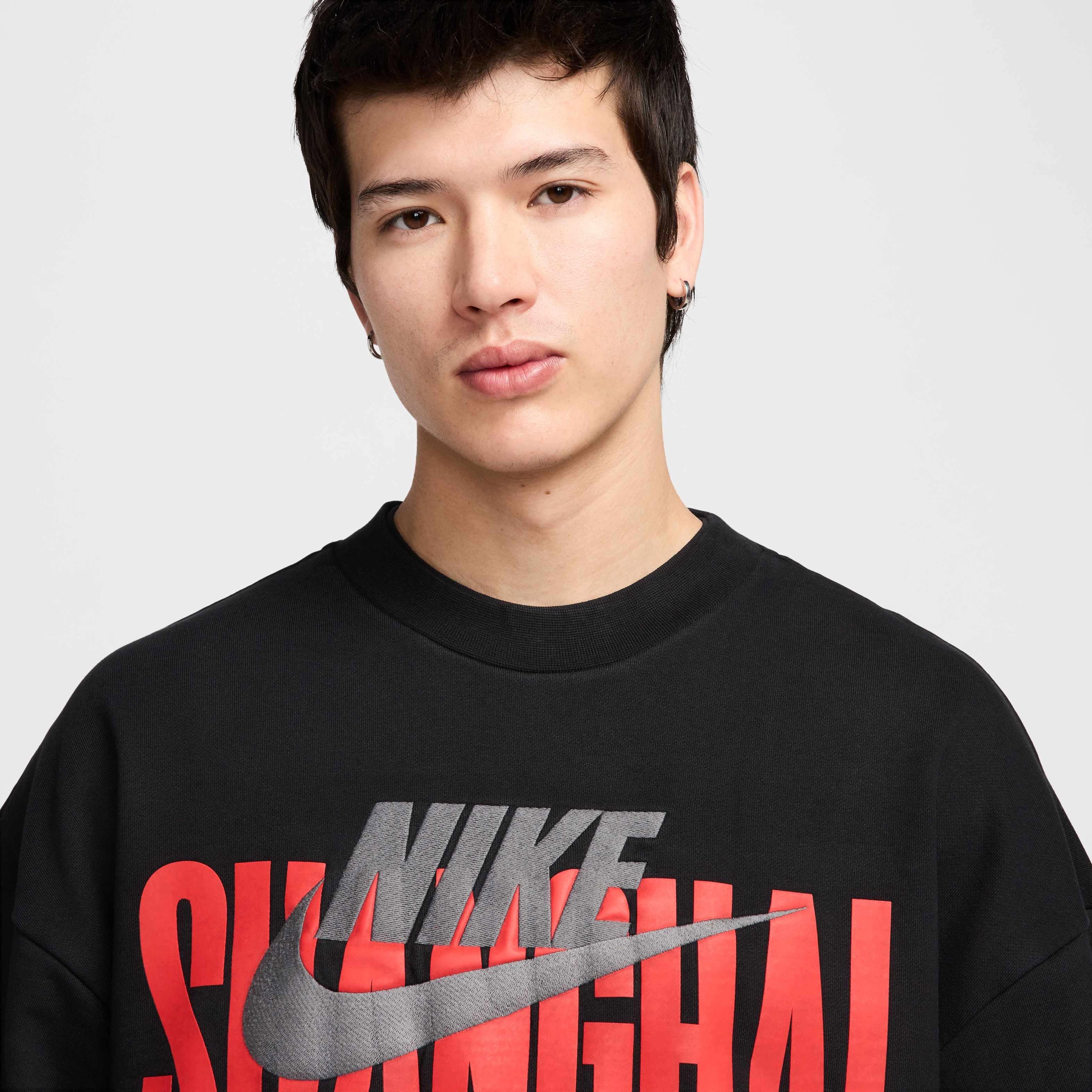 Nike Air Men's "Shanghai" Fleece Crew - Black - BLACK Thumbnail View 3
