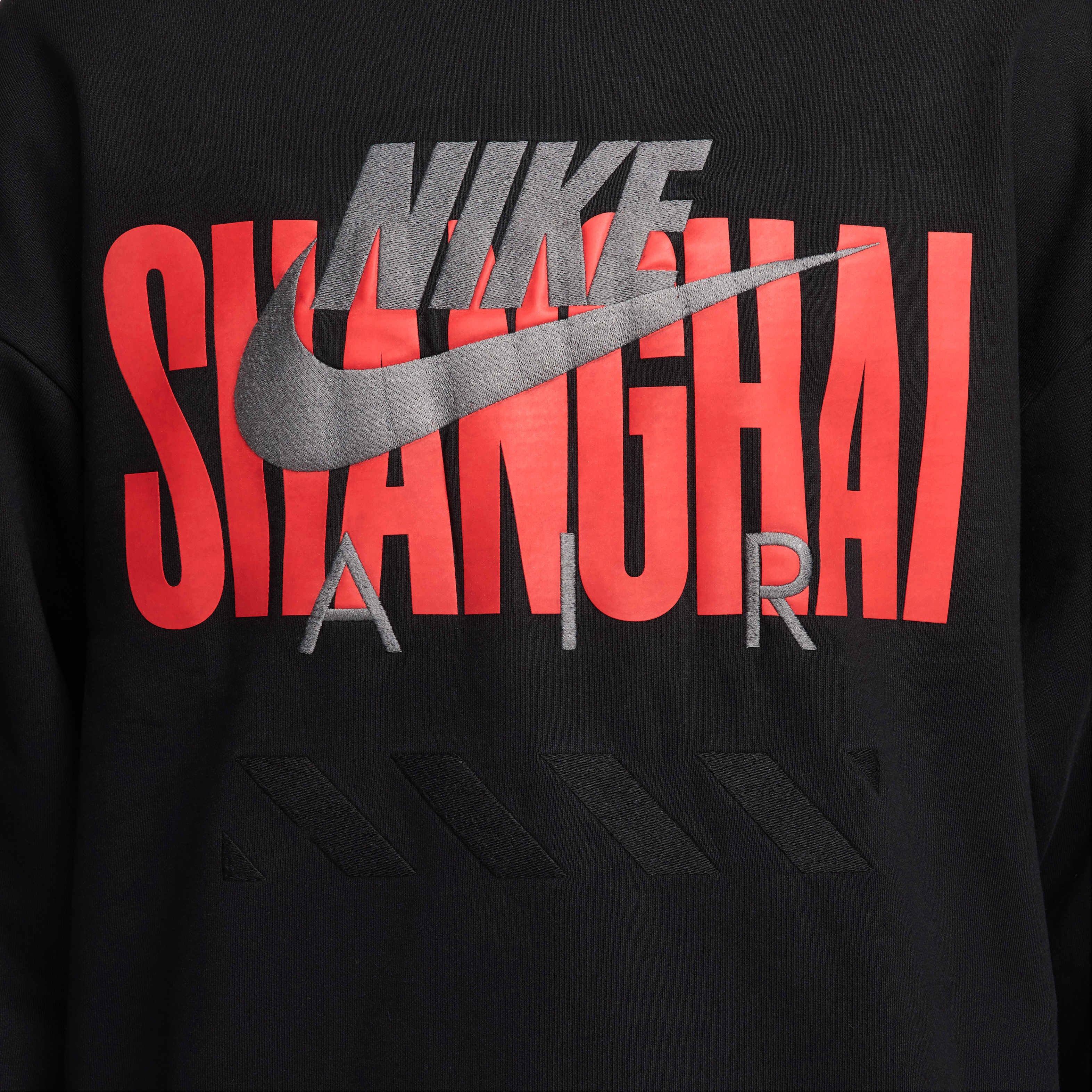 Nike Air Men's "Shanghai" Fleece Crew - Black - BLACK Thumbnail View 4