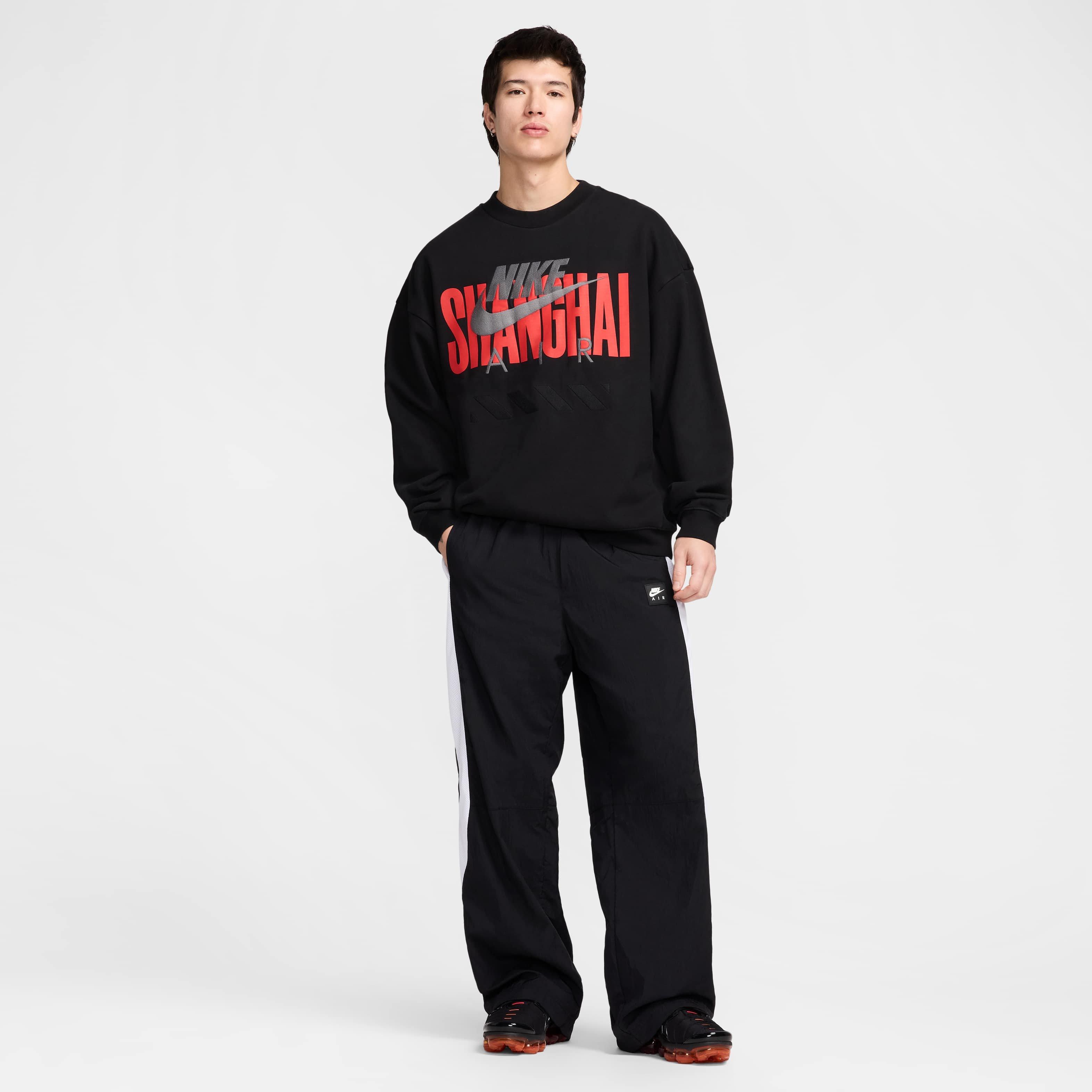 Nike Air Men's "Shanghai" Fleece Crew - Black - BLACK Thumbnail View 5