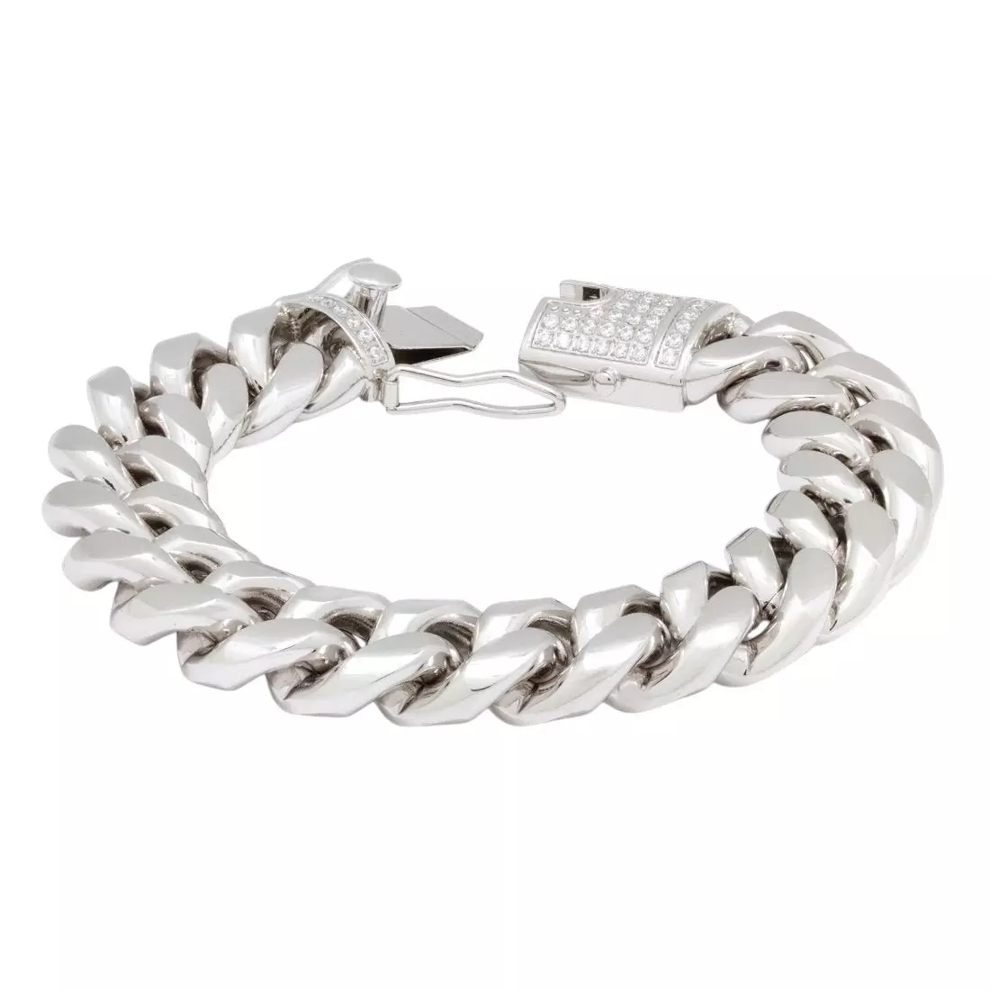 King Ice 16mm Miami Cuban Link Bracelet - WHITE GOLD