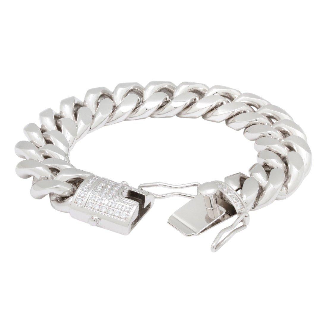 King Ice 16mm Miami Cuban Link Bracelet - WHITE GOLD