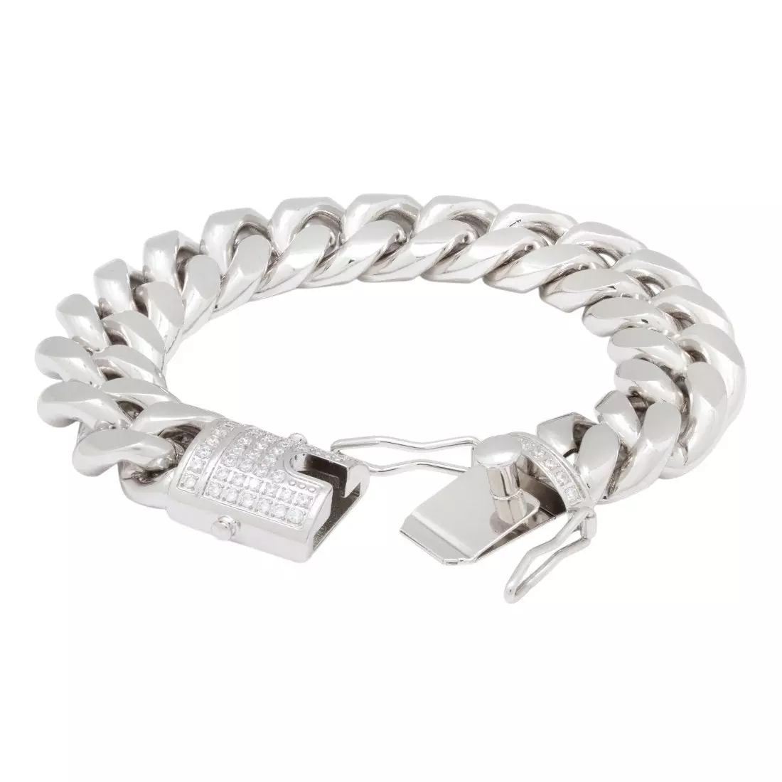 King Ice 16mm Miami Cuban Link Bracelet - WHITE GOLD
