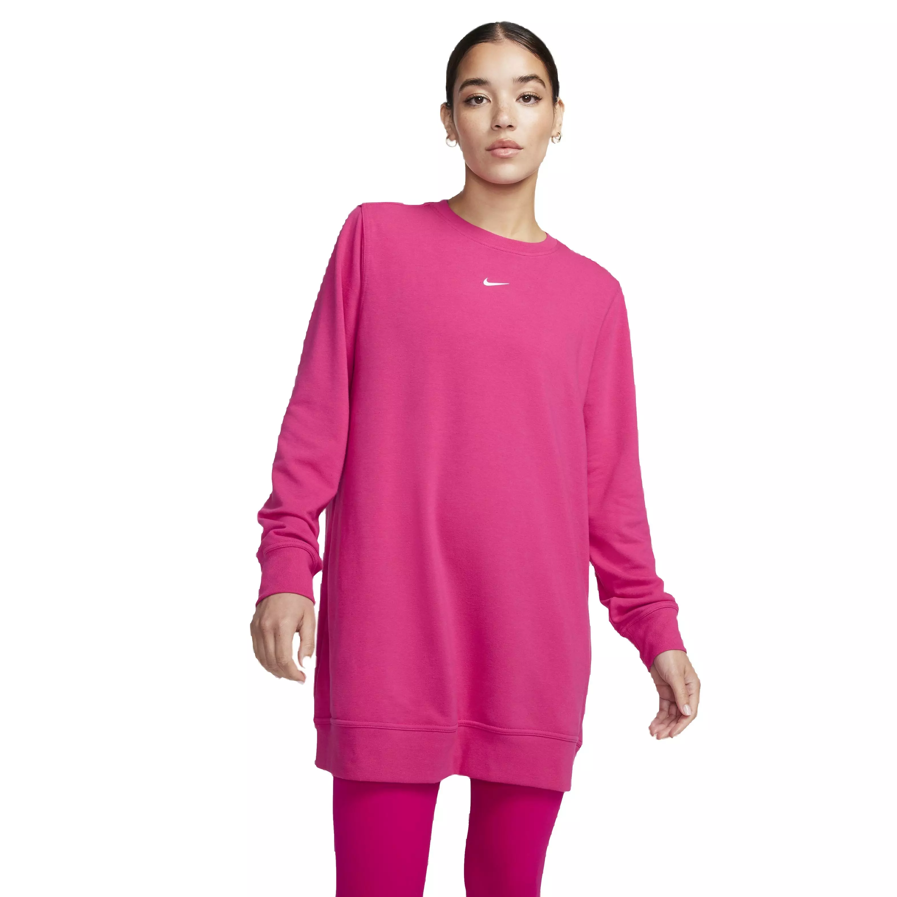 Nike Women's One Dri-FIT Crew-Neck French Terry Tunic - PINK