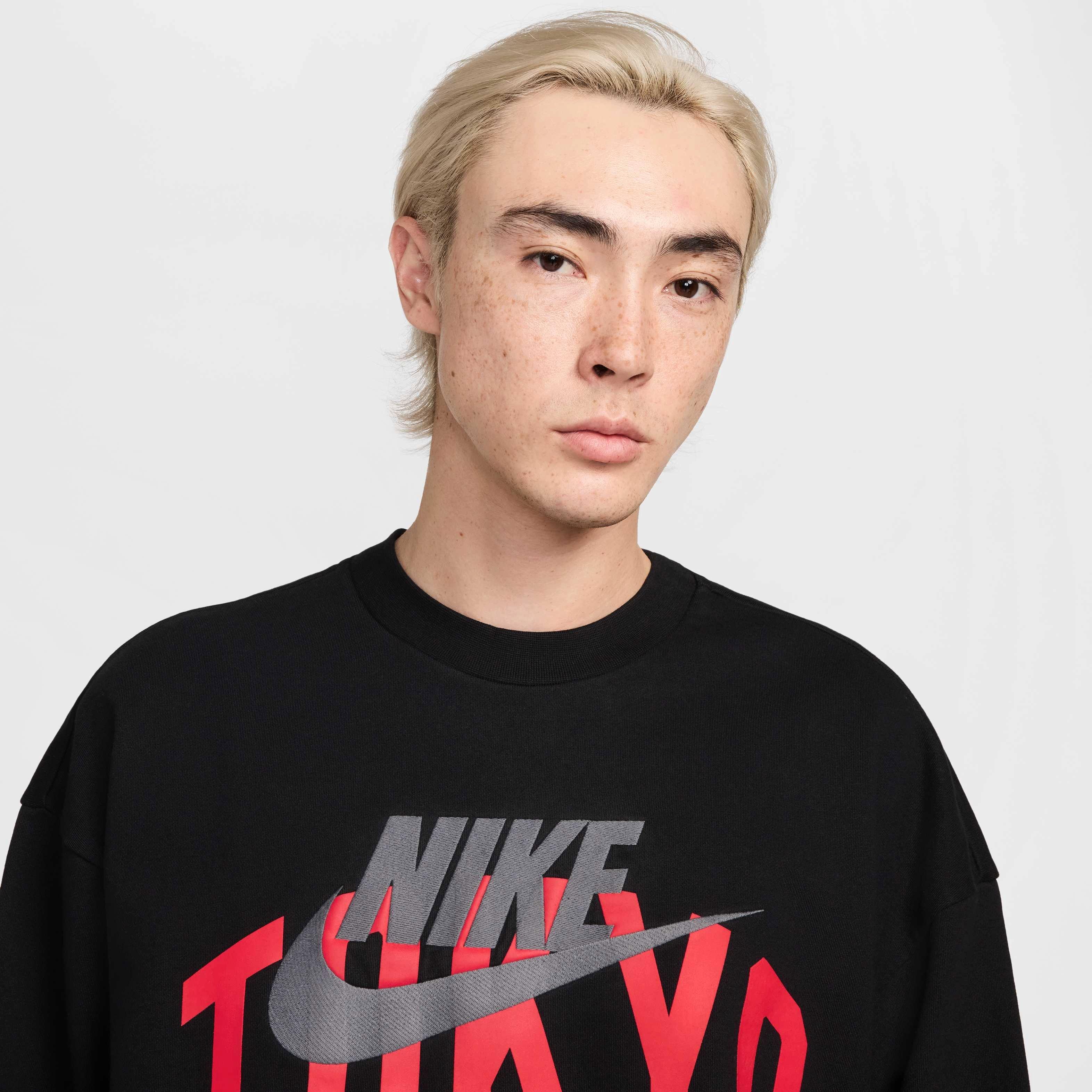 Nike Air Men's "To​kyo" Fleece Crew -Black​ - BLACK Thumbnail View 3