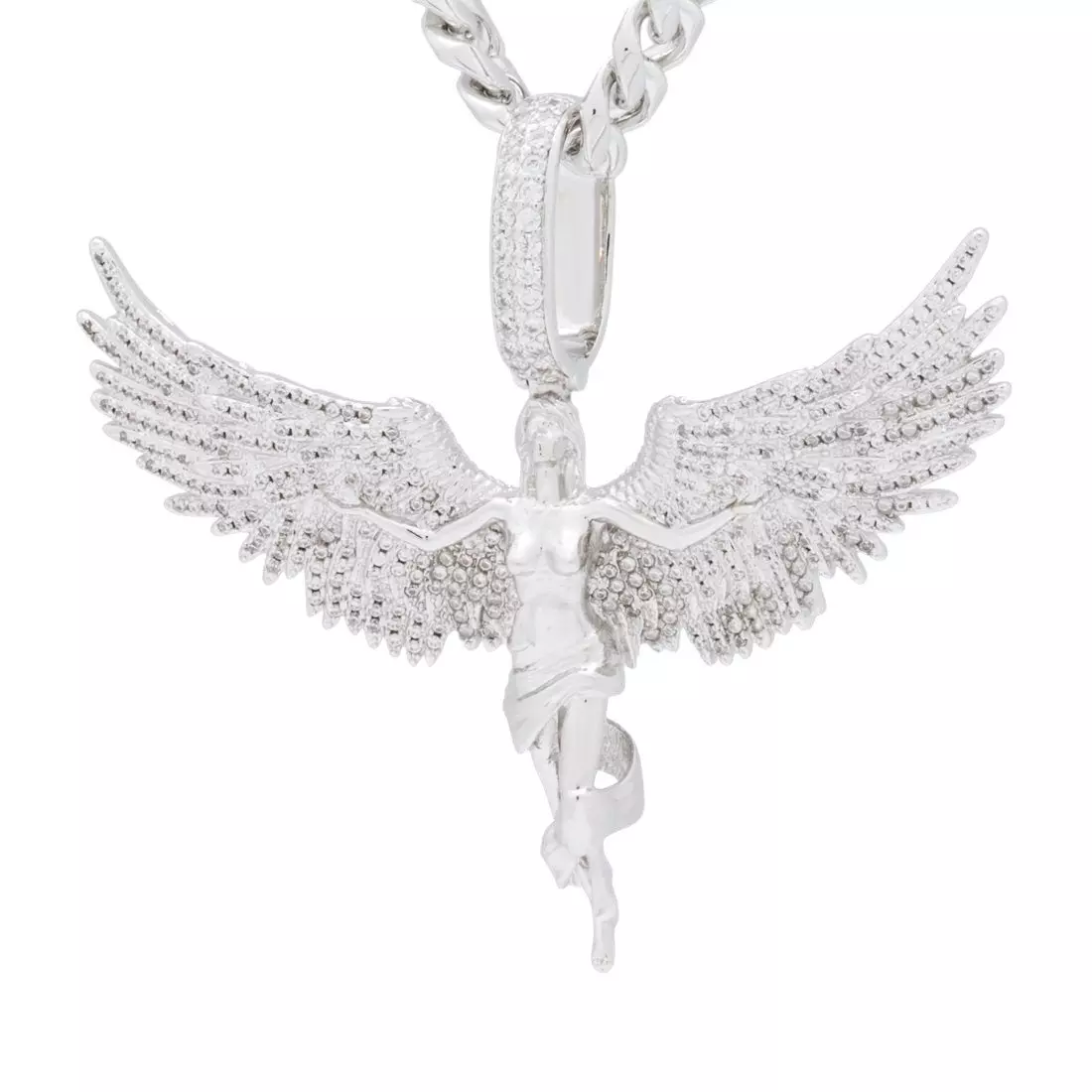 King Ice Soaring Angel Necklace - White Gold - WHITE GOLD