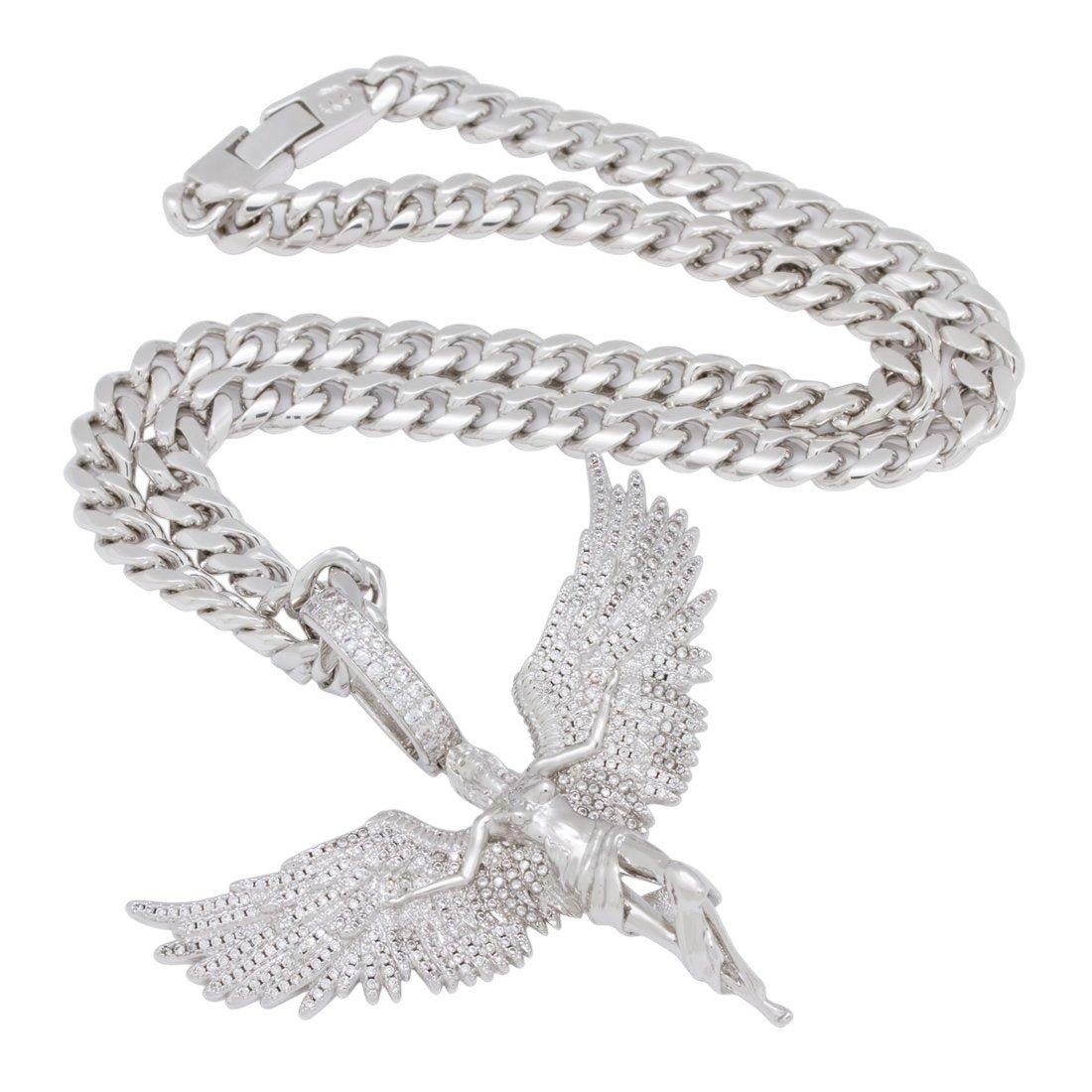 King Ice Soaring Angel Necklace - White Gold - WHITE GOLD