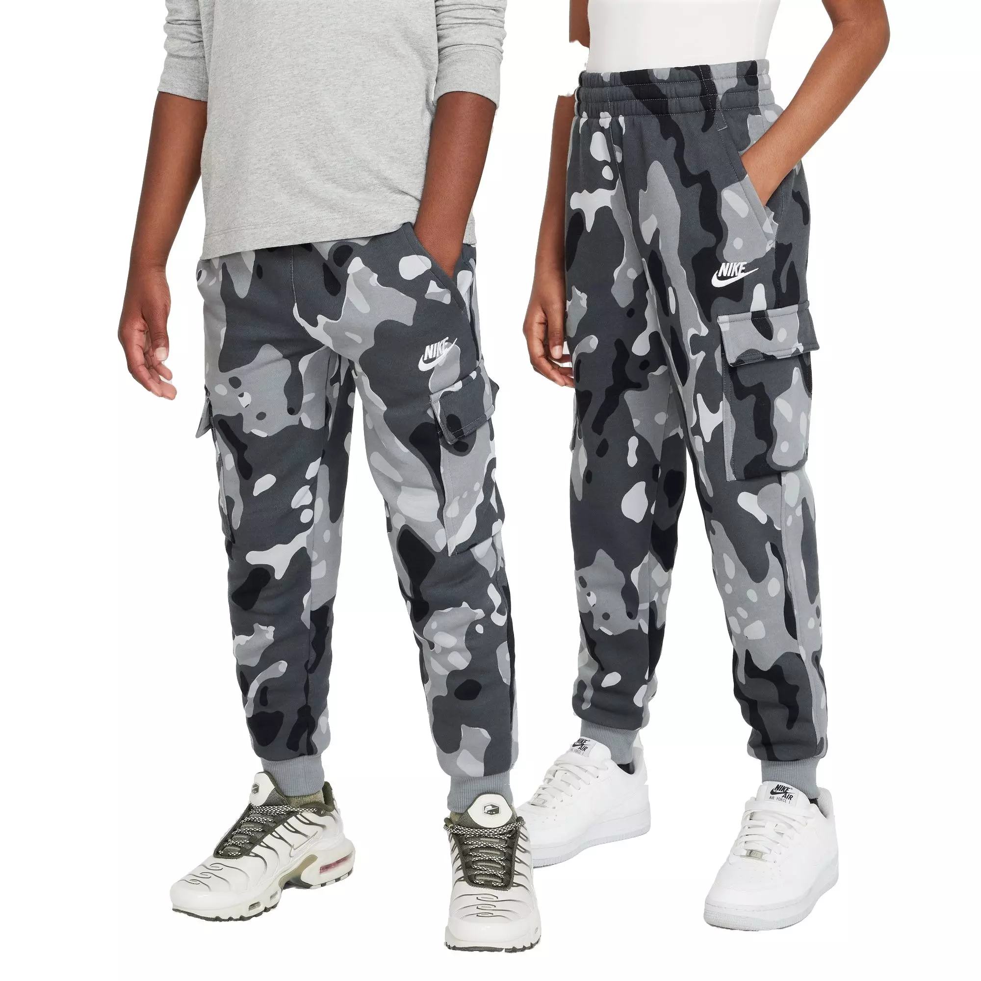 Nike Big Kids' Sportswear Club Fleece Camo Cargo Pants - GREY