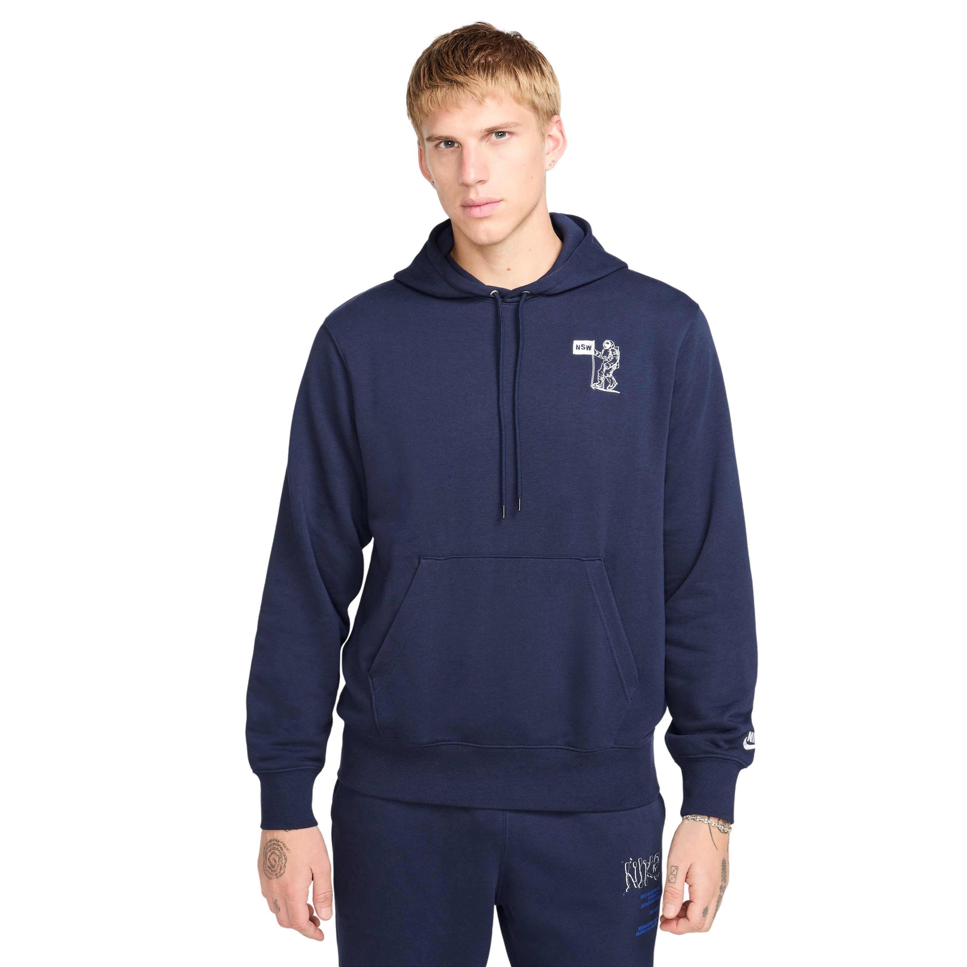 Nike Men's Club French Terry​ Graphic​ Moon​ Hoodie -Blue - BLUE Thumbnail View 1