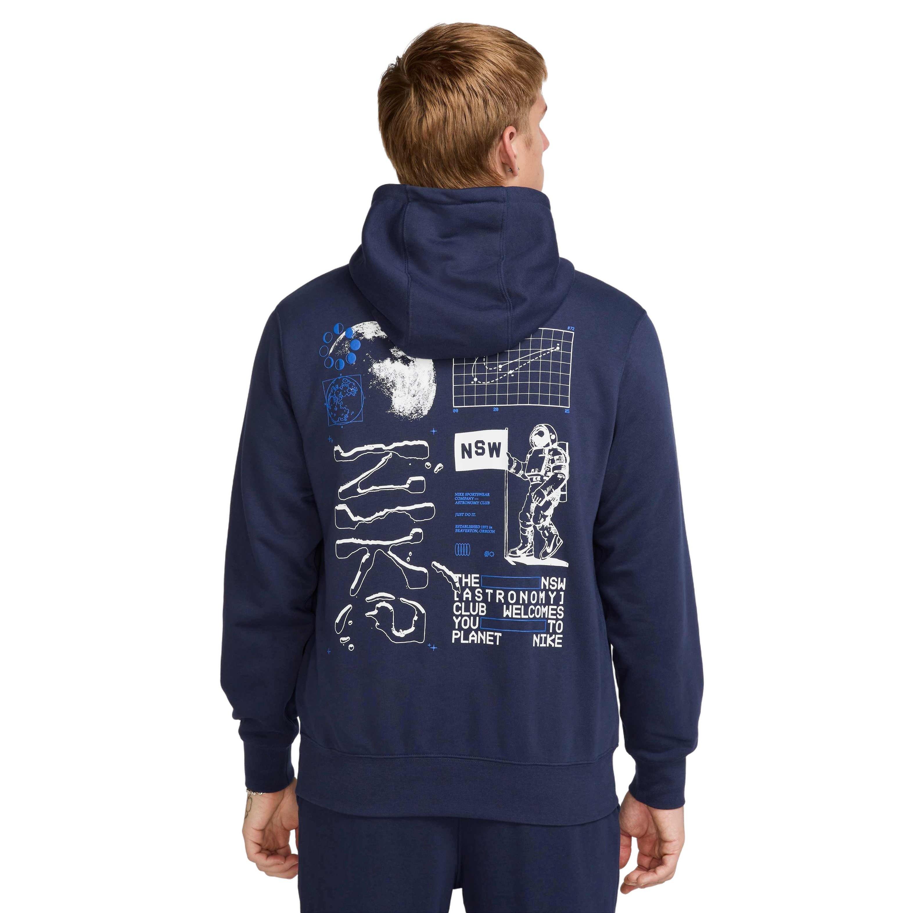 Nike Men's Club French Terry​ Graphic​ Moon​ Hoodie -Blue - BLUE Thumbnail View 2
