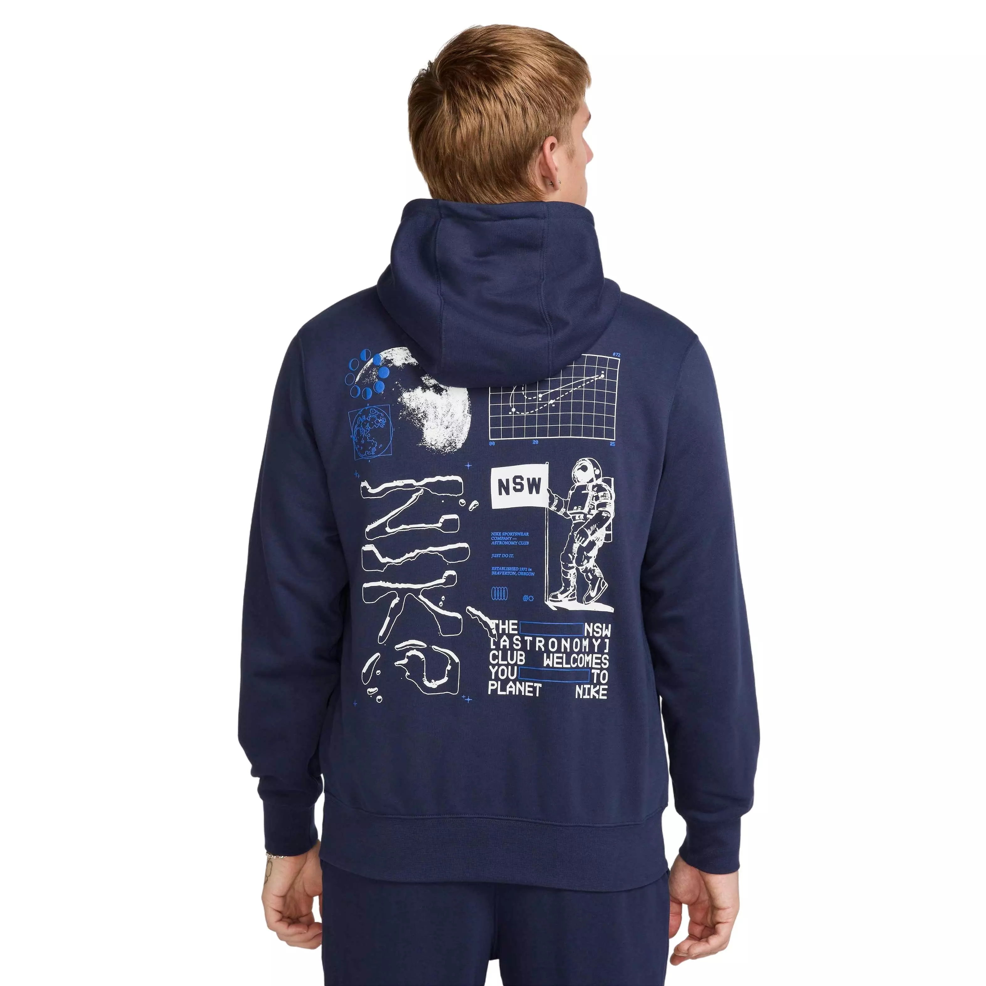 Nike Men's Club French Terry​ Graphic​ Moon​ Hoodie -Blue - BLUE