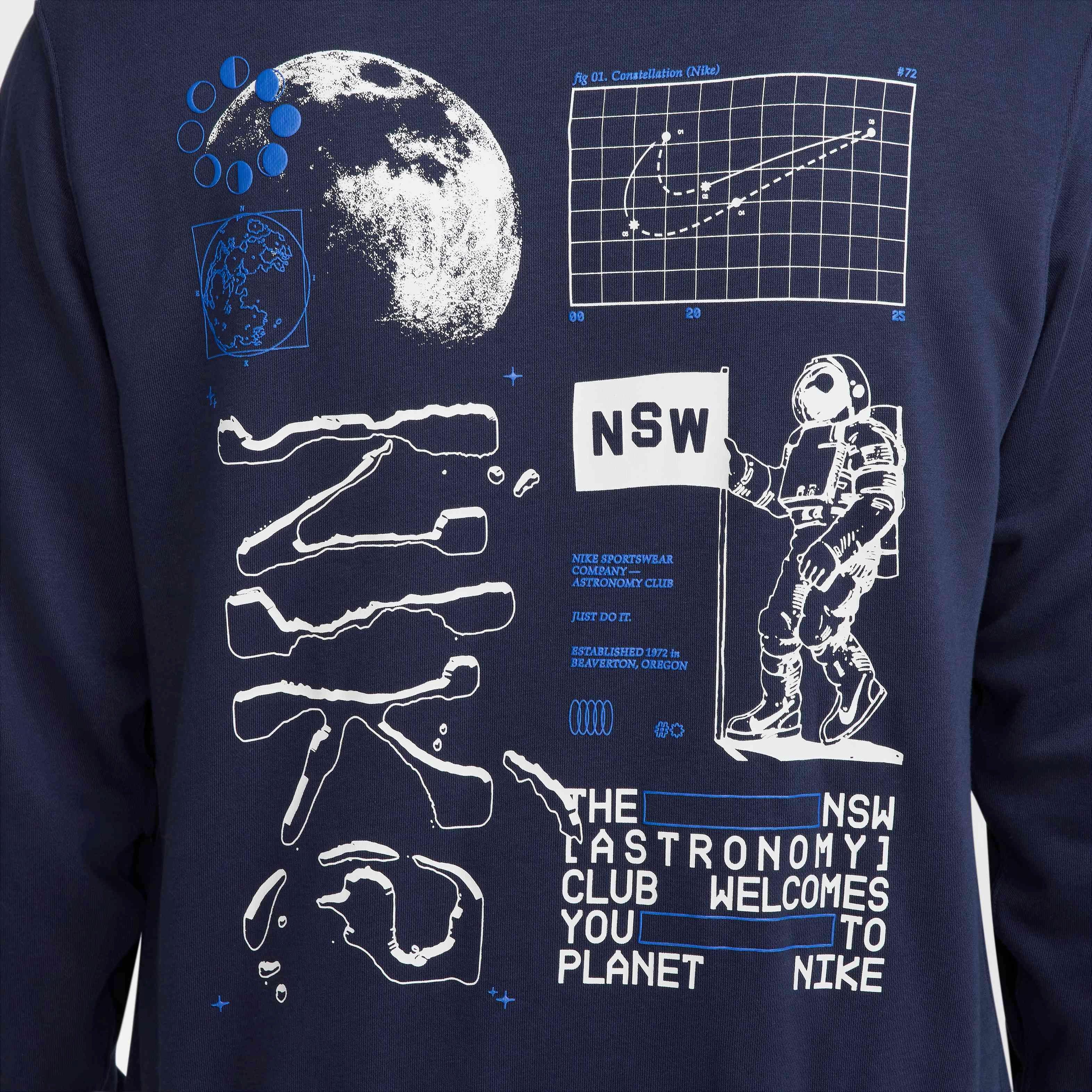 Nike Men's Club French Terry​ Graphic​ Moon​ Hoodie -Blue - BLUE Thumbnail View 6