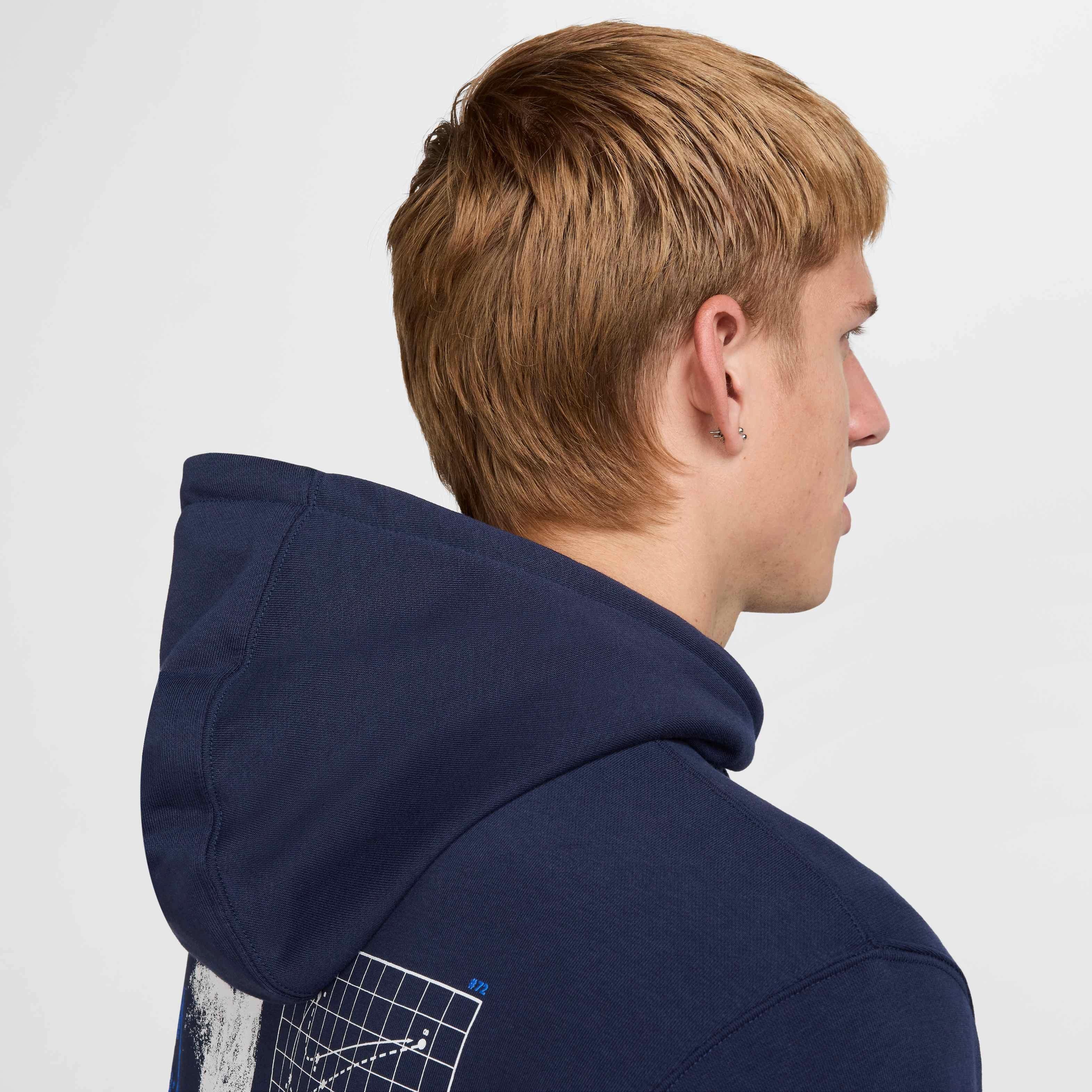 Nike Men's Club French Terry​ Graphic​ Moon​ Hoodie -Blue - BLUE Thumbnail View 7