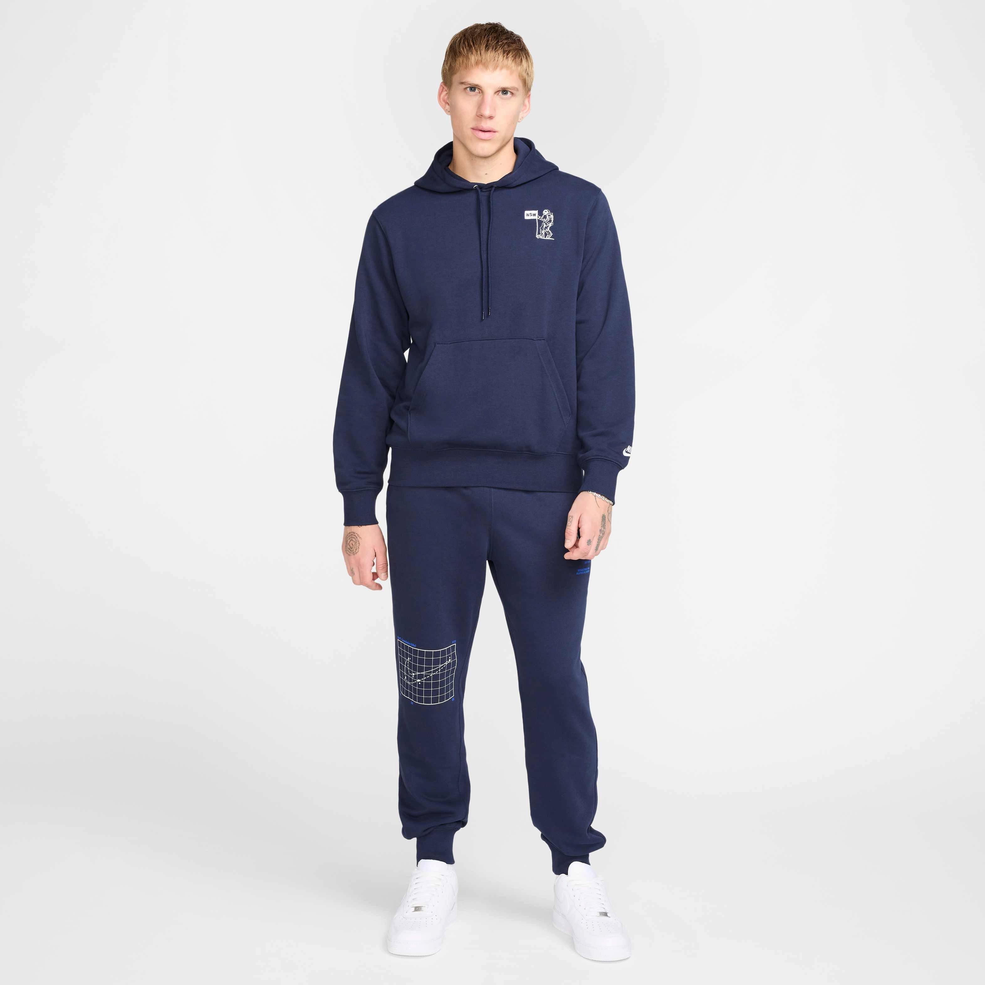 Nike Men's Club French Terry​ Graphic​ Moon​ Hoodie -Blue - BLUE Thumbnail View 8