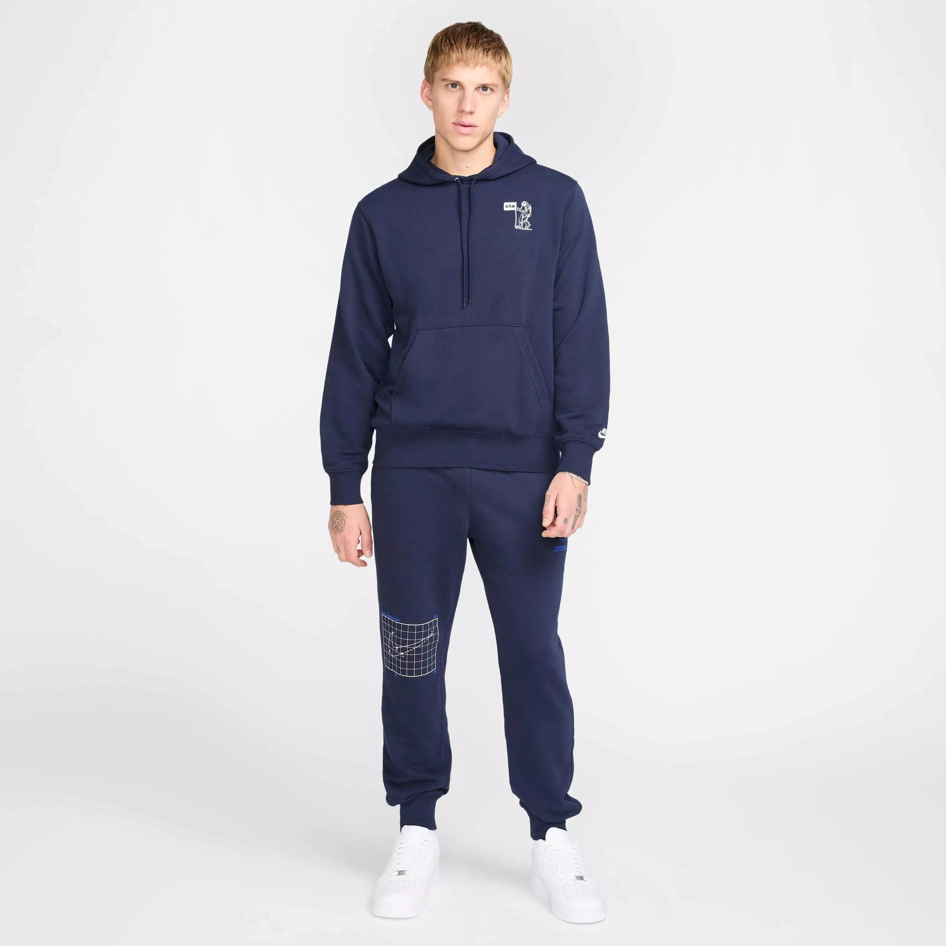 Nike Men's Club French Terry​ Graphic​ Moon​ Hoodie -Blue - BLUE