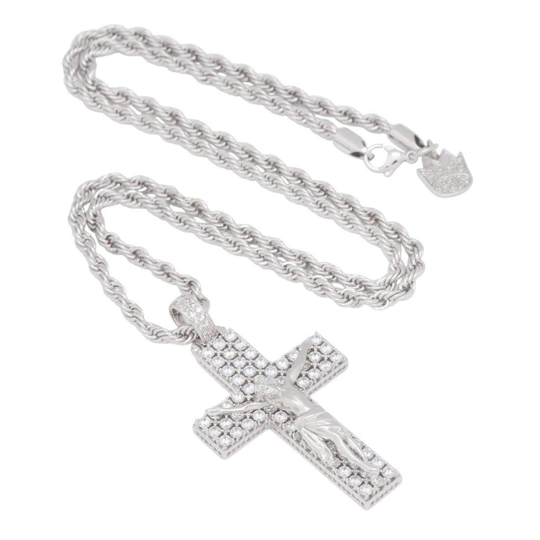 King Ice x Notorious B.I.G.-Biggie Crucifix Necklace - White Gold - WHITE GOLD