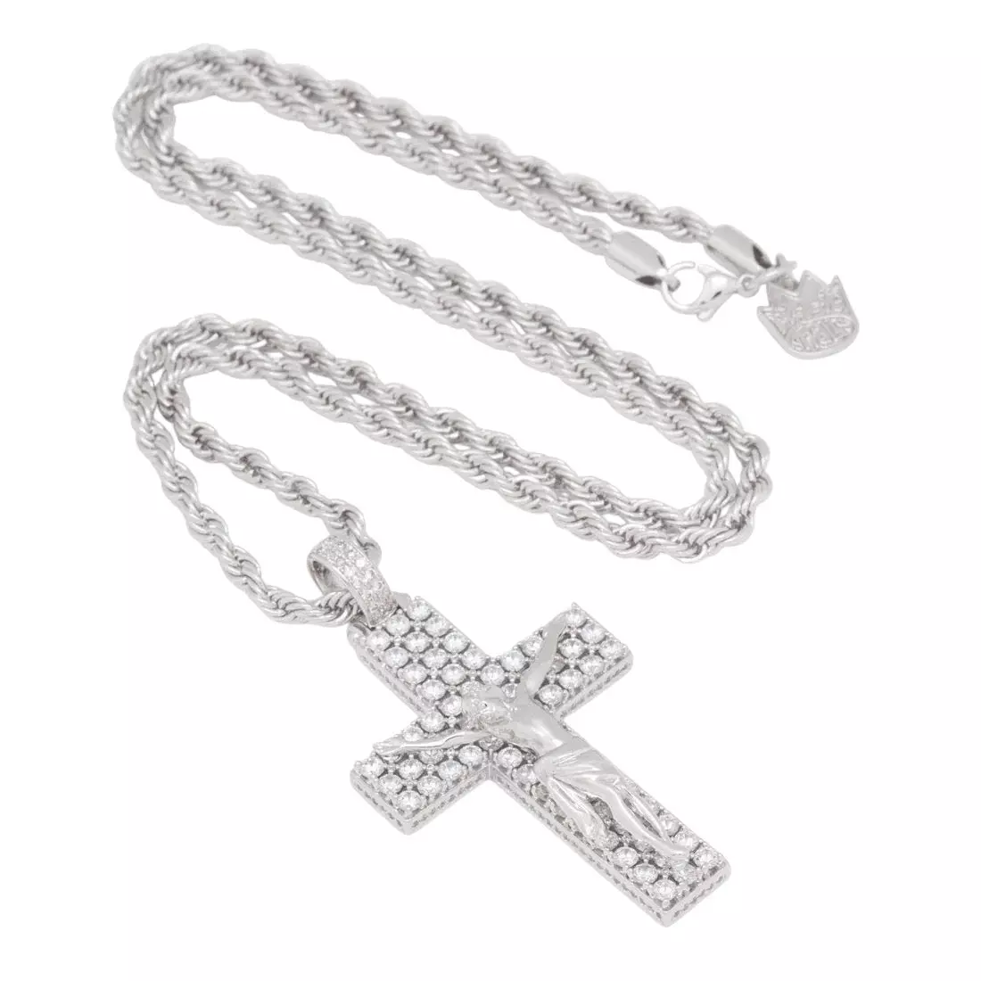 King Ice x Notorious B.I.G.-Biggie Crucifix Necklace - White Gold - WHITE GOLD