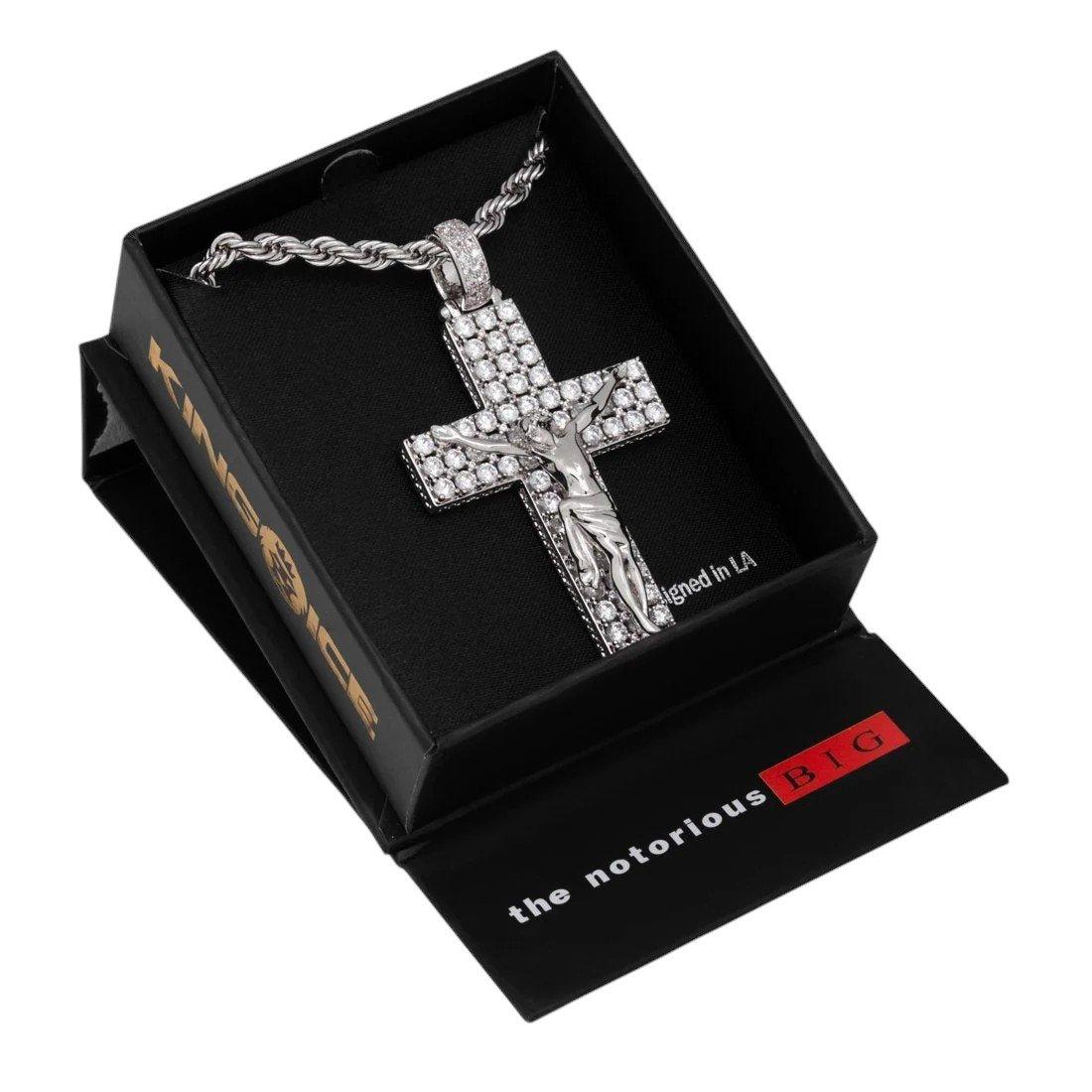 King Ice x Notorious B.I.G.-Biggie Crucifix Necklace - White Gold - WHITE GOLD