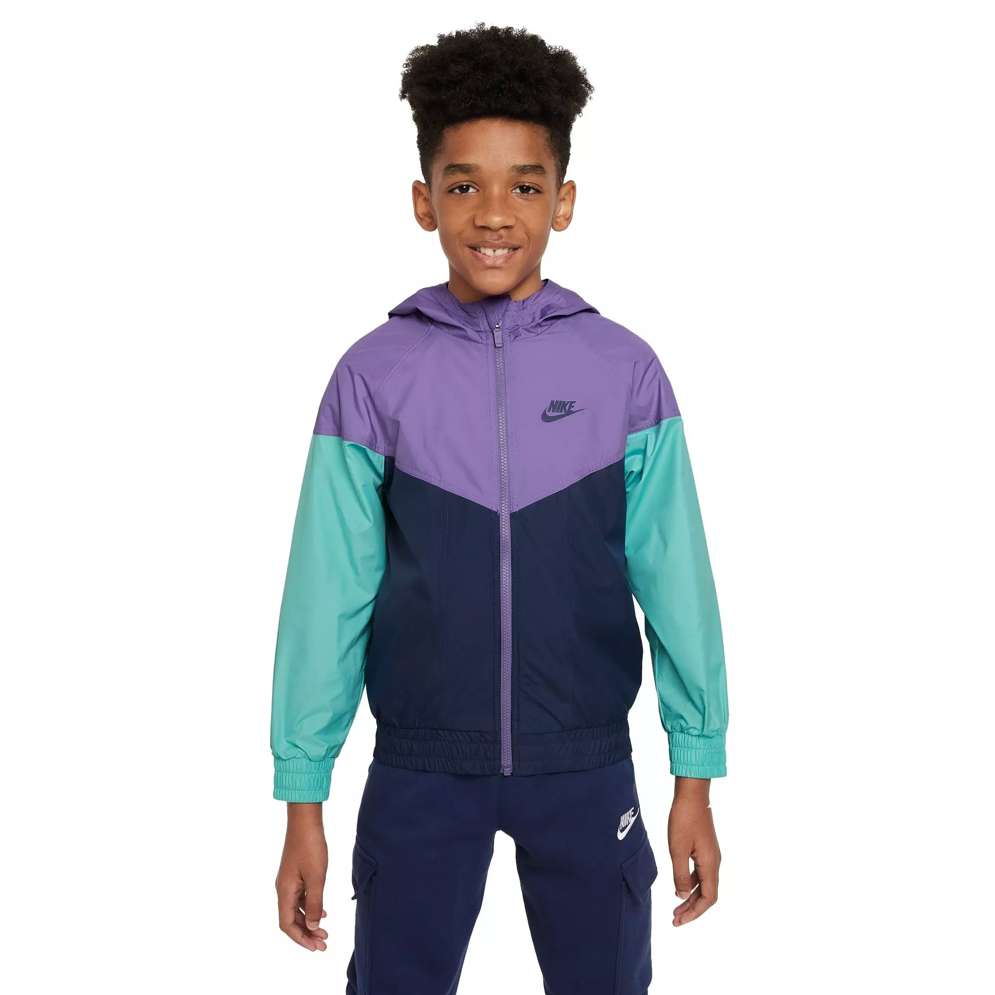 Nike Big Kids' Sportswear Repel Windrunner Hooded Jacket - BLACK RASPBERRY /NAVY