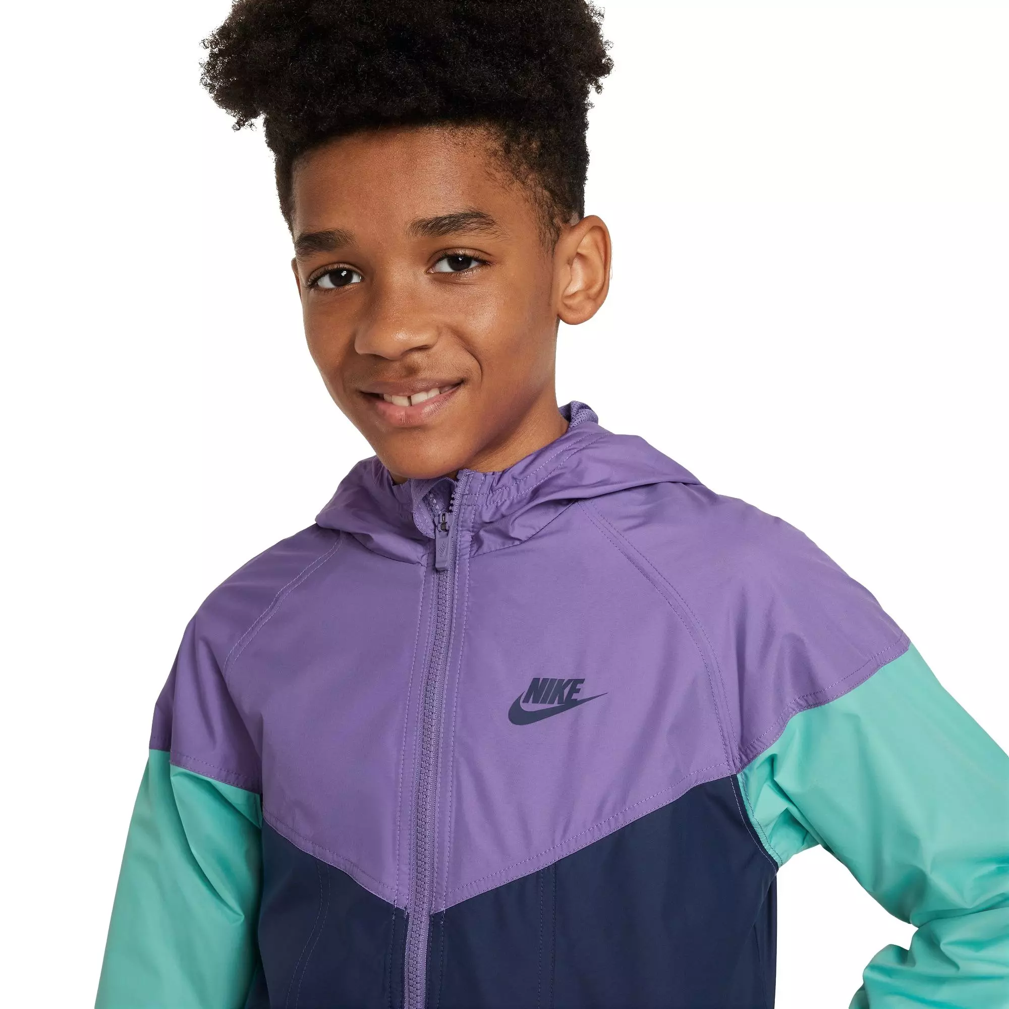 Nike Big Kids' Sportswear Repel Windrunner Hooded Jacket - BLACK RASPBERRY /NAVY