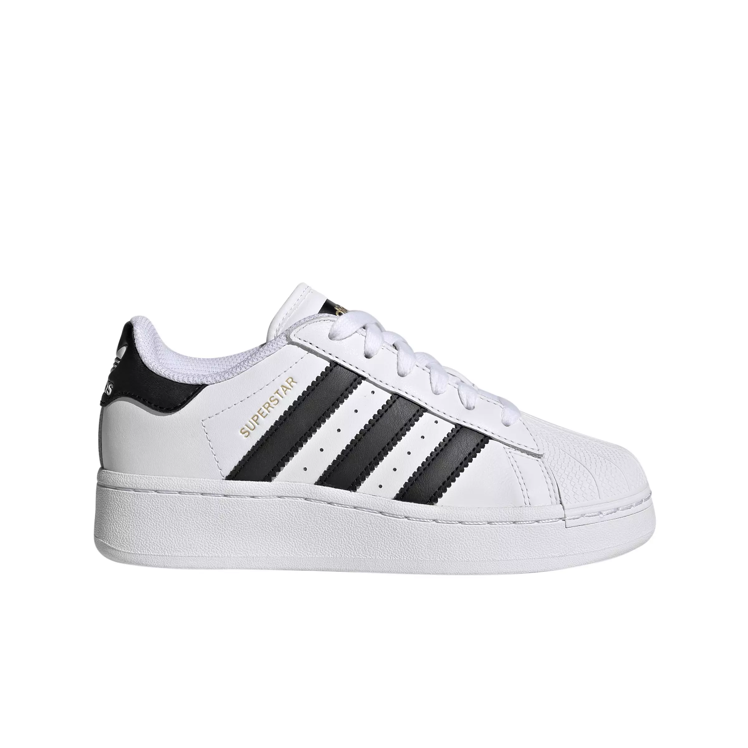 adidas Originals Superstar XLG "Ftwr White/Core Black/Gold Metallic" Grade School Girls' Shoe - WHITE/BLACK/GOLD
